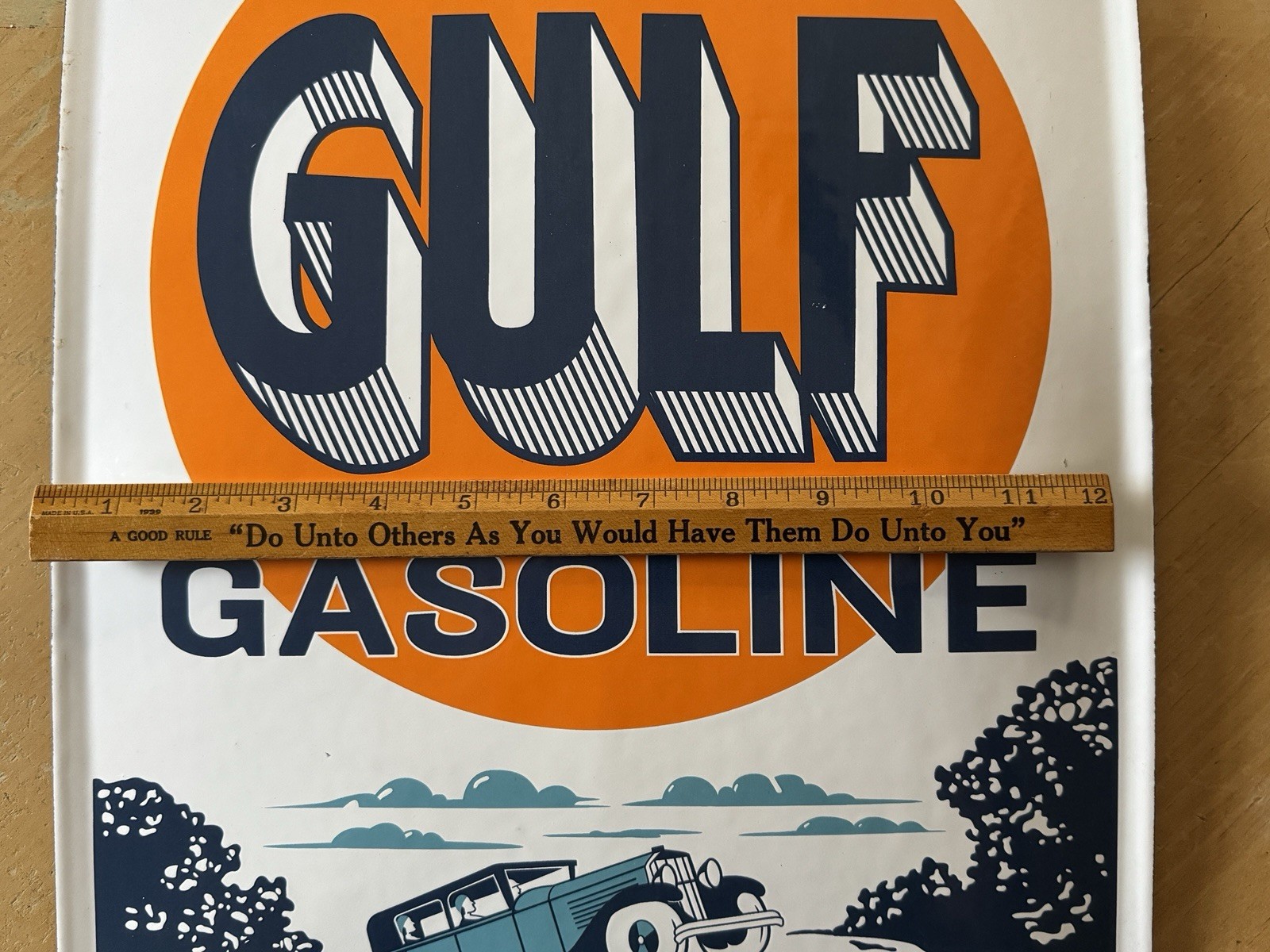 THAT GOOD GULF GASOLINE Porcelain Gas Station Domed Sign 13″ x 16″ 2+lbs GAS OIL