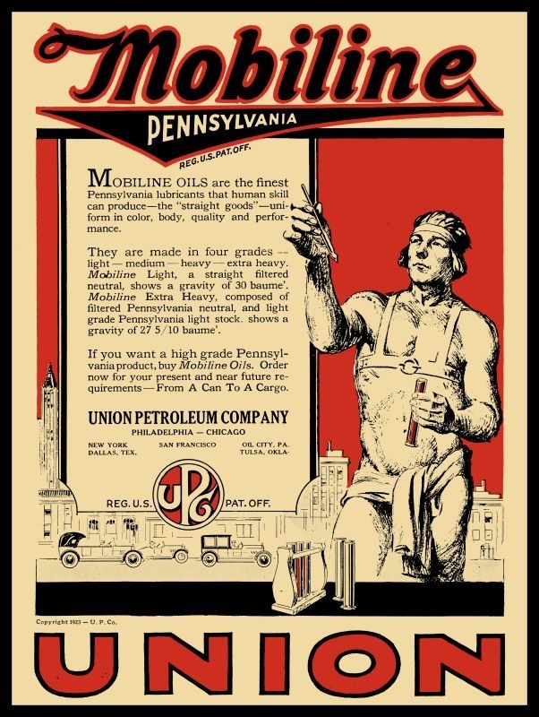 1923 Union Petroleum Co. MOBILINE PA Oils NEW METAL SIGN: 9×12″ Ships Free