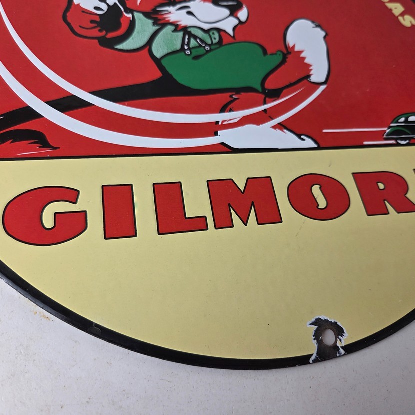 Vintage Gilmore Pump Sign – Porcelain Gasoline Red Lion Service Station Sign