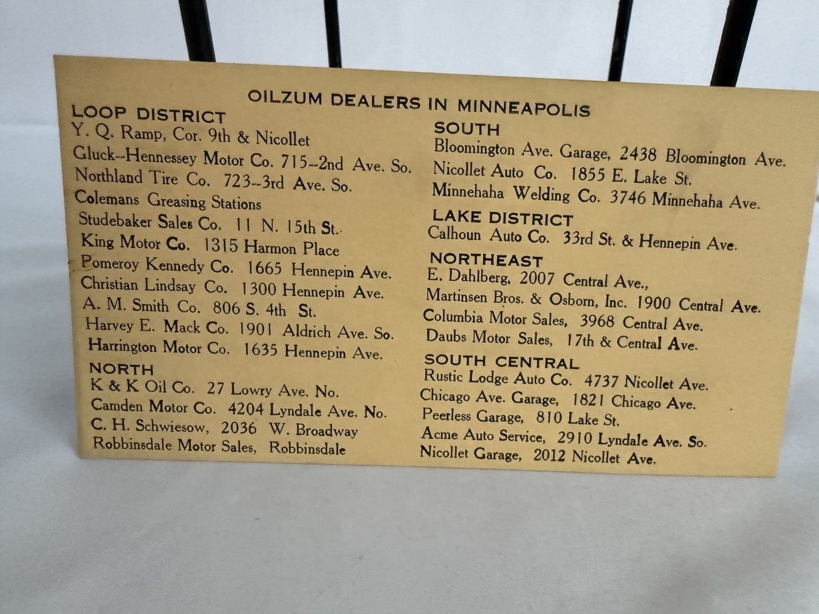 Vintage OILZUM Motor Oil Dealers in Minneapolis 3.5″ x 6″ Card AD