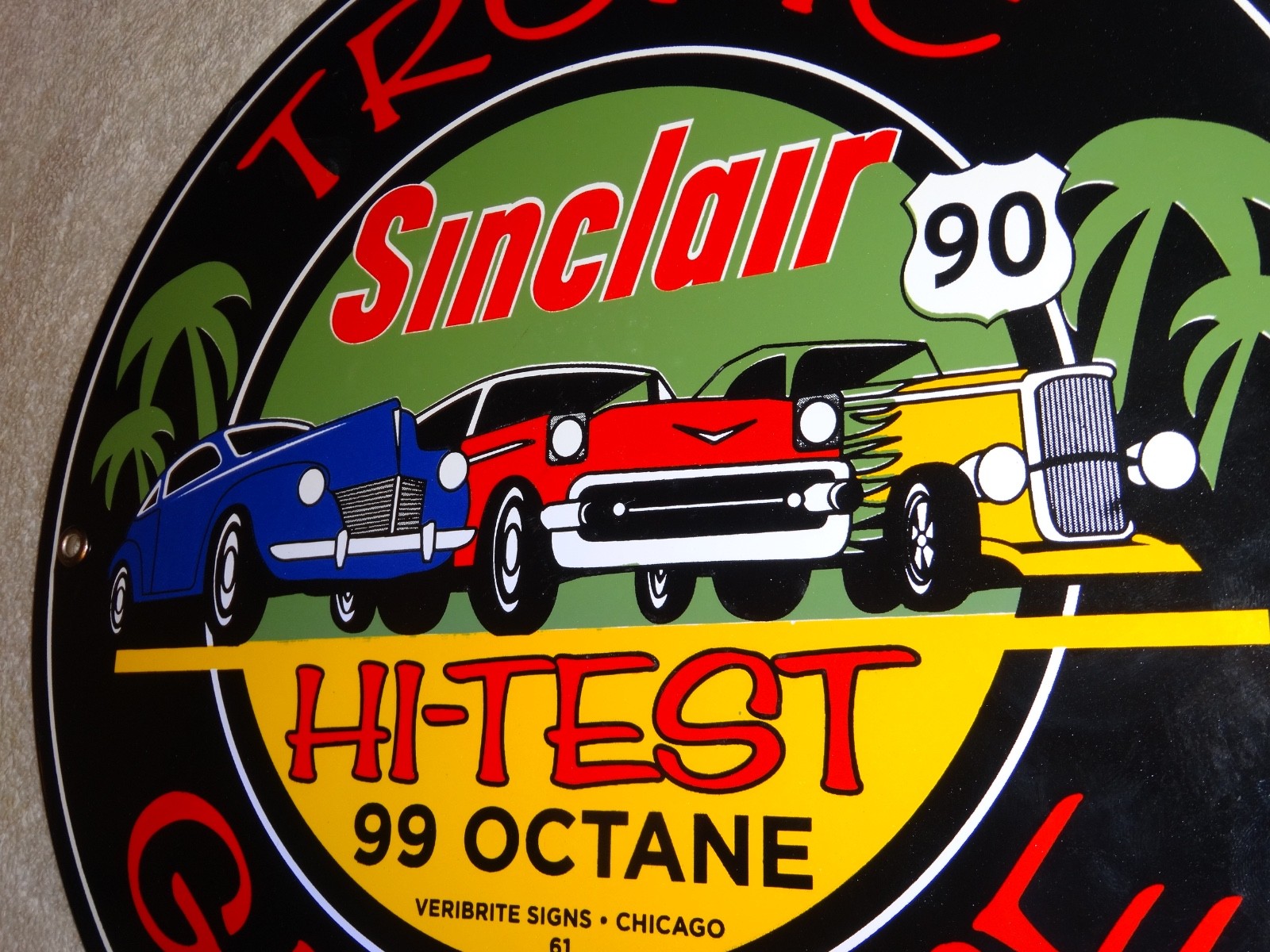 VINTAGE 1961 SINCLAIR TROPIC GASOLINE 11 3/4″ PORCELAIN METAL VERIBRITE SIGN CHI