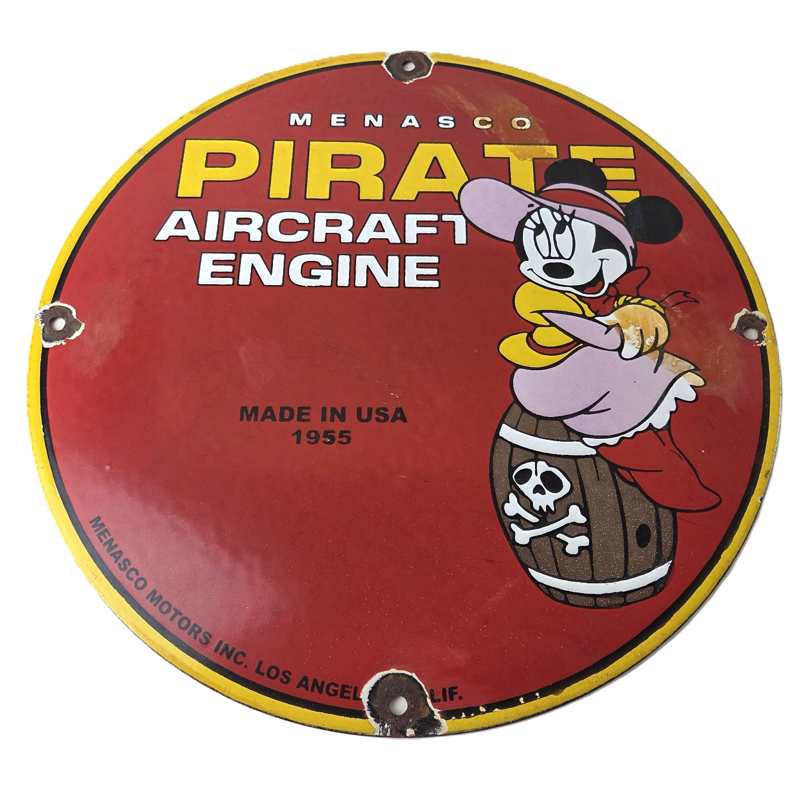 Vintage Menasco Aircraft Engine Sign – Minnie Mouse Airplane Porcelain Gas Sign