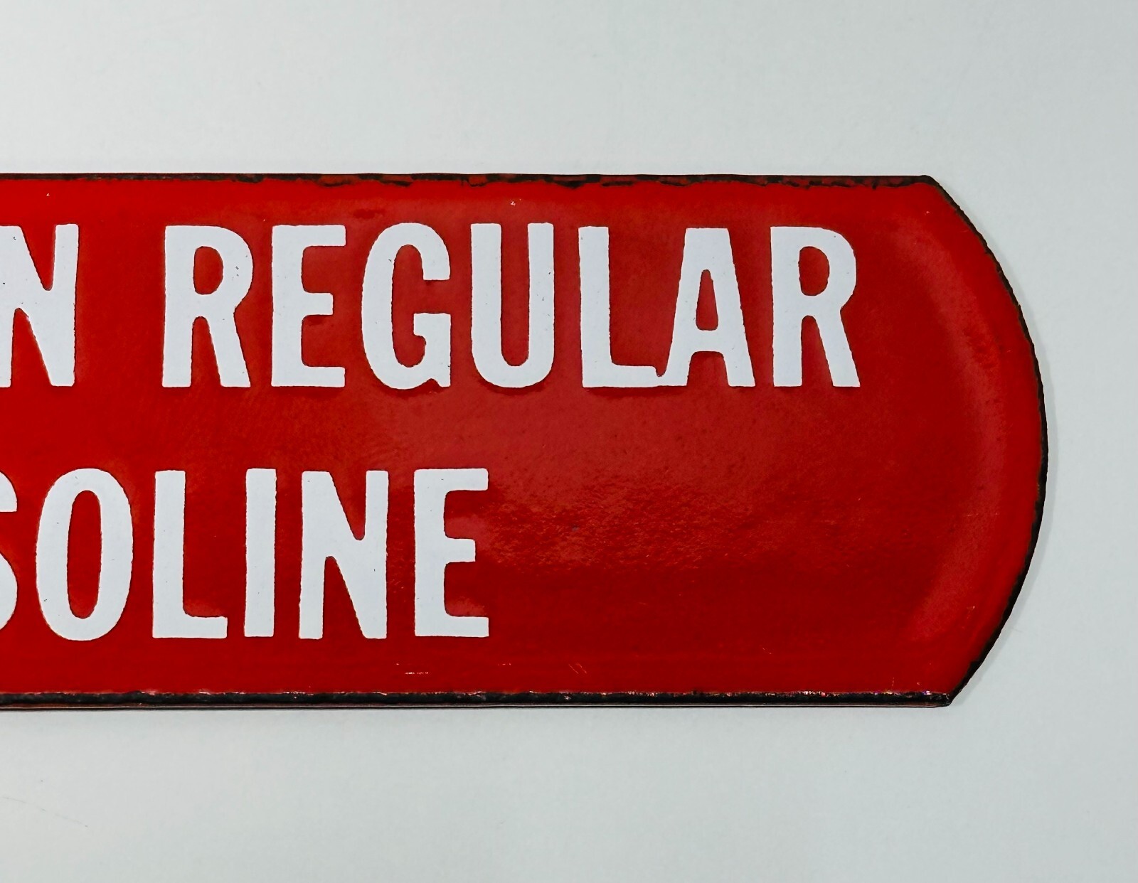 Vintage Red Porcelain Chevron Regular Gasoline Gas Pump Tag Sign collectible 5″