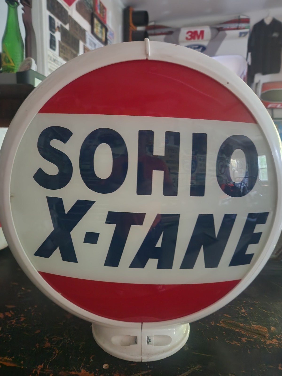 Sohio X-Tane Gas & Oil Advertising Globe Sign – Red White Blue