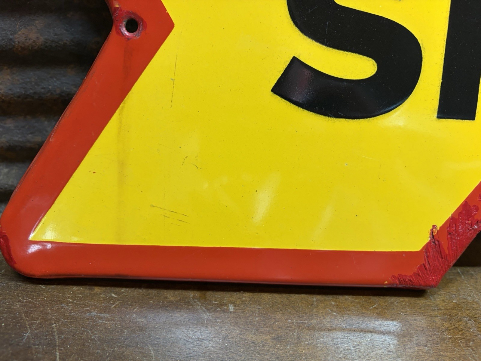 1950s SHELL GASOLINE ARROW POINTER PORCELAIN SIGN GAS PUMPS RARE AUSTRIAN