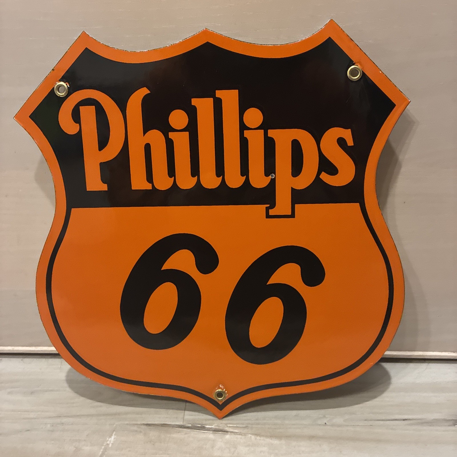VINTAGE PHILLIPS 66 GASOLINE PORCELAIN GAS MOTOR SERVICE PUMP OIL SIGN- Orange