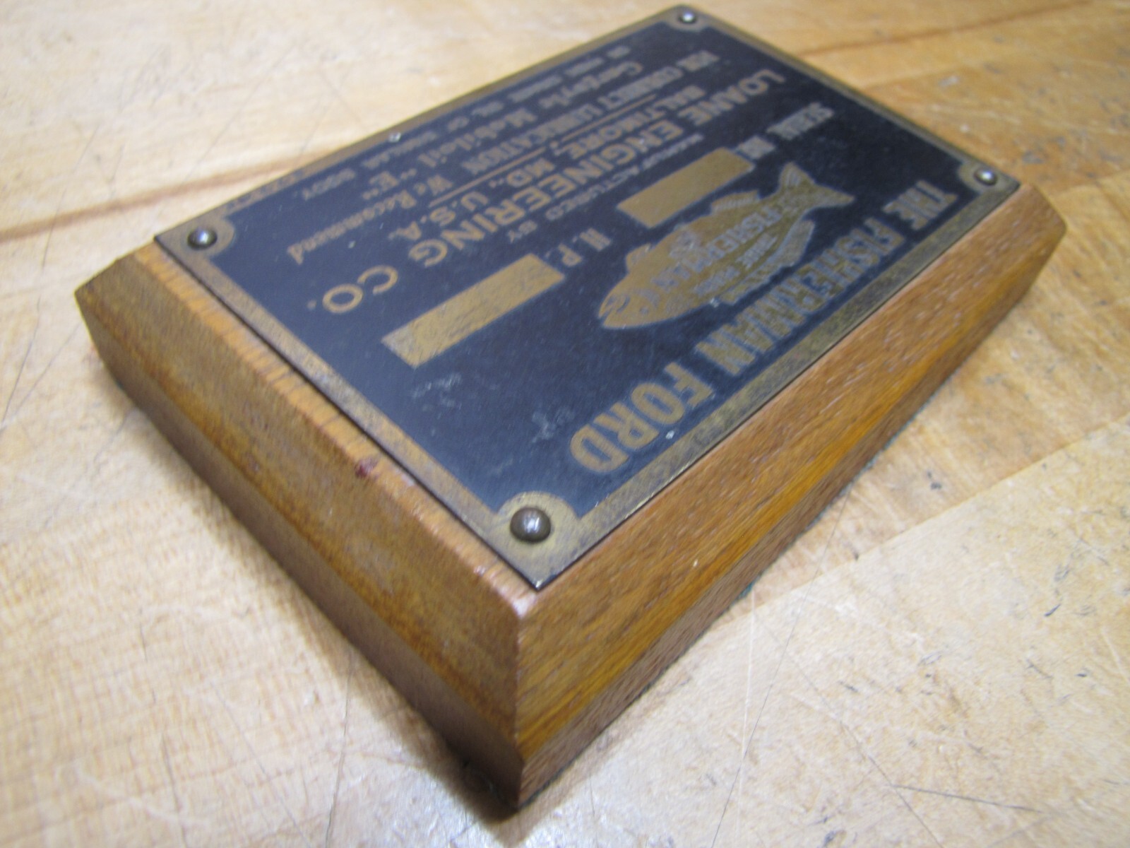 FISHERMAN FORD LOANE ENGINEERING BALTIMORE MD GARGOYLE MOBILOIL Old Sign Plaque