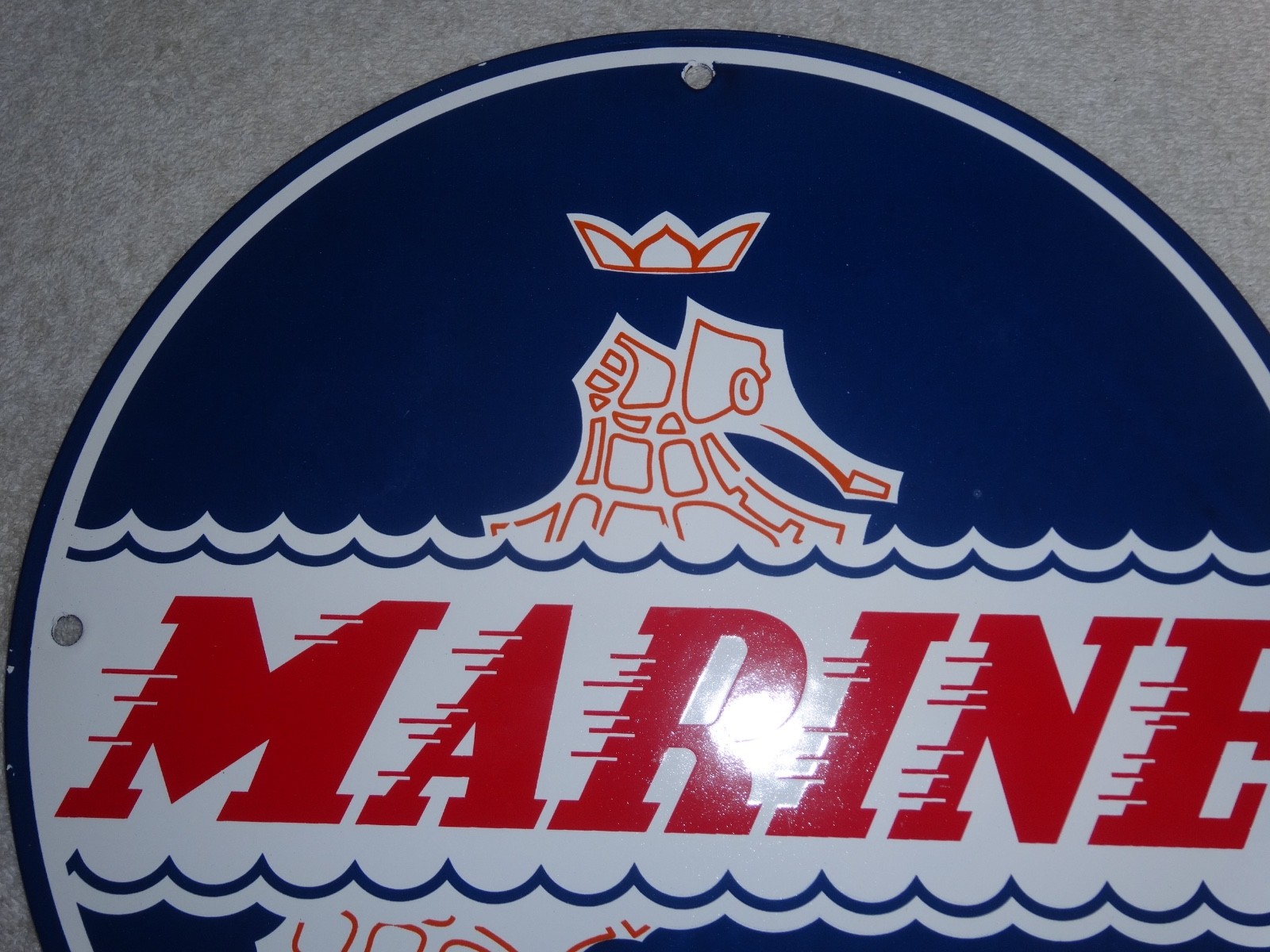 VINTAGE 1957 MARINE GASOLINE EVINRUDE JOHNSON OUTBOARD BOAT MOTOR PORCELAIN SIGN