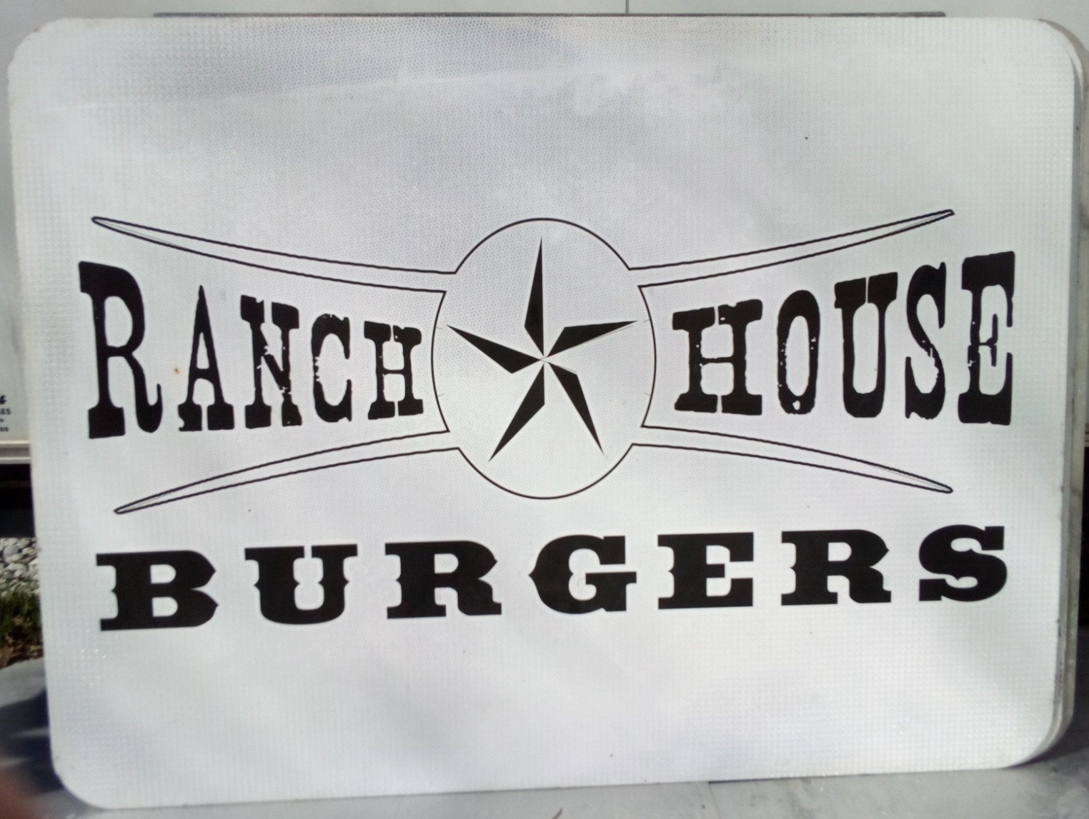 AUTHENTIC RETIRED ADVERTISING HWY EXIT SIGN RANCH HOUSE BURGERS MOTEL 6 48X36 A8