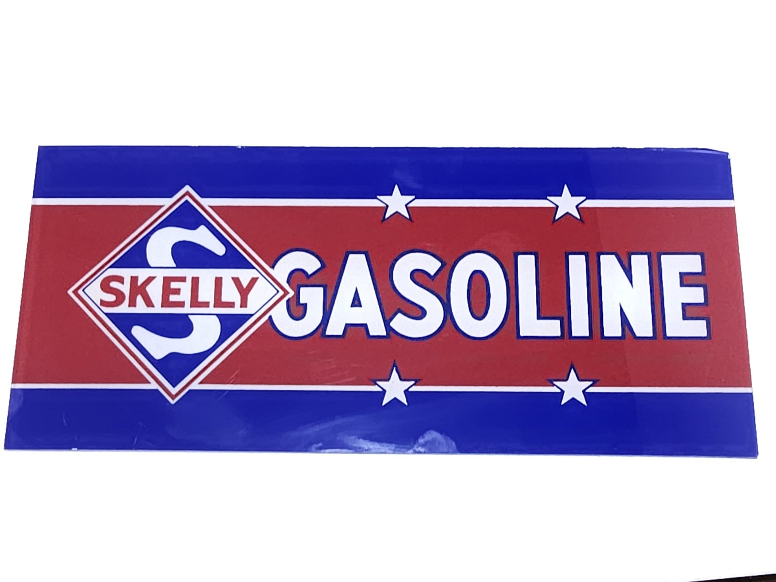 Vintage Skelly Gasoline Glass Gas Pump Insert Sign Red White Blue Petroliana