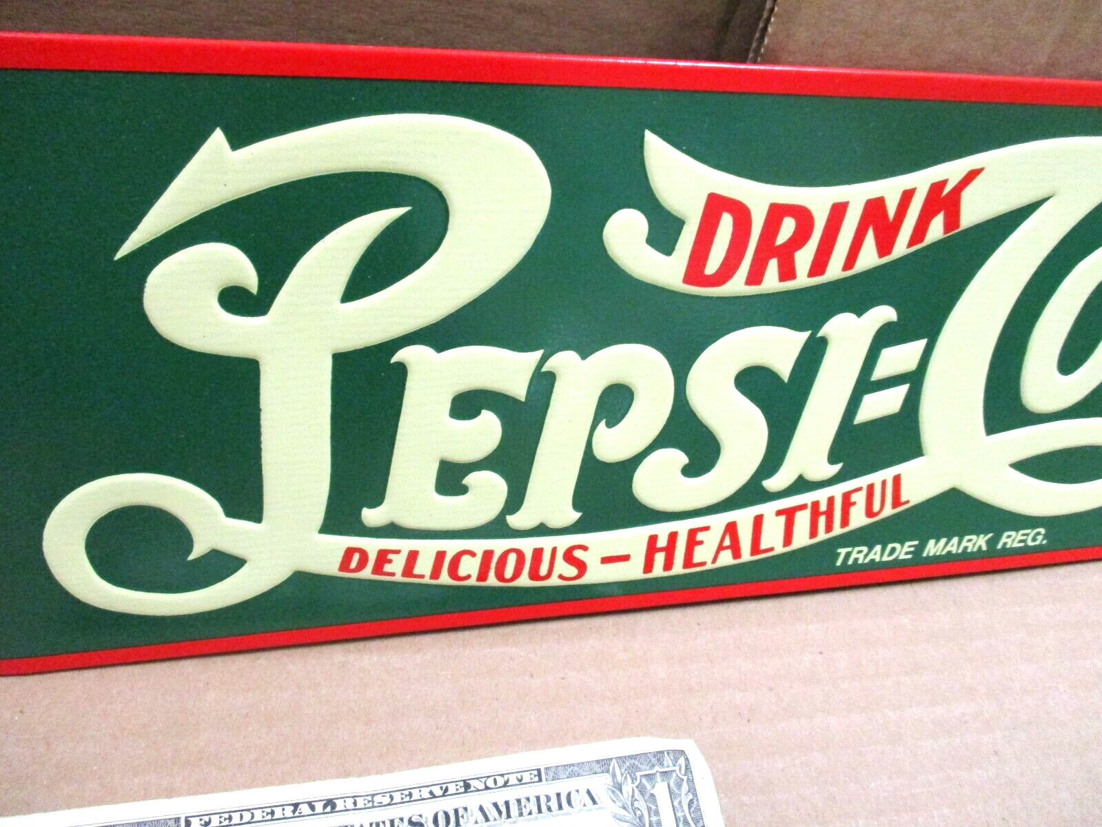PEPSI -COLA – Delicious Healthful – Red & Green – GAS STATION – SCREEN DOOR SIGN
