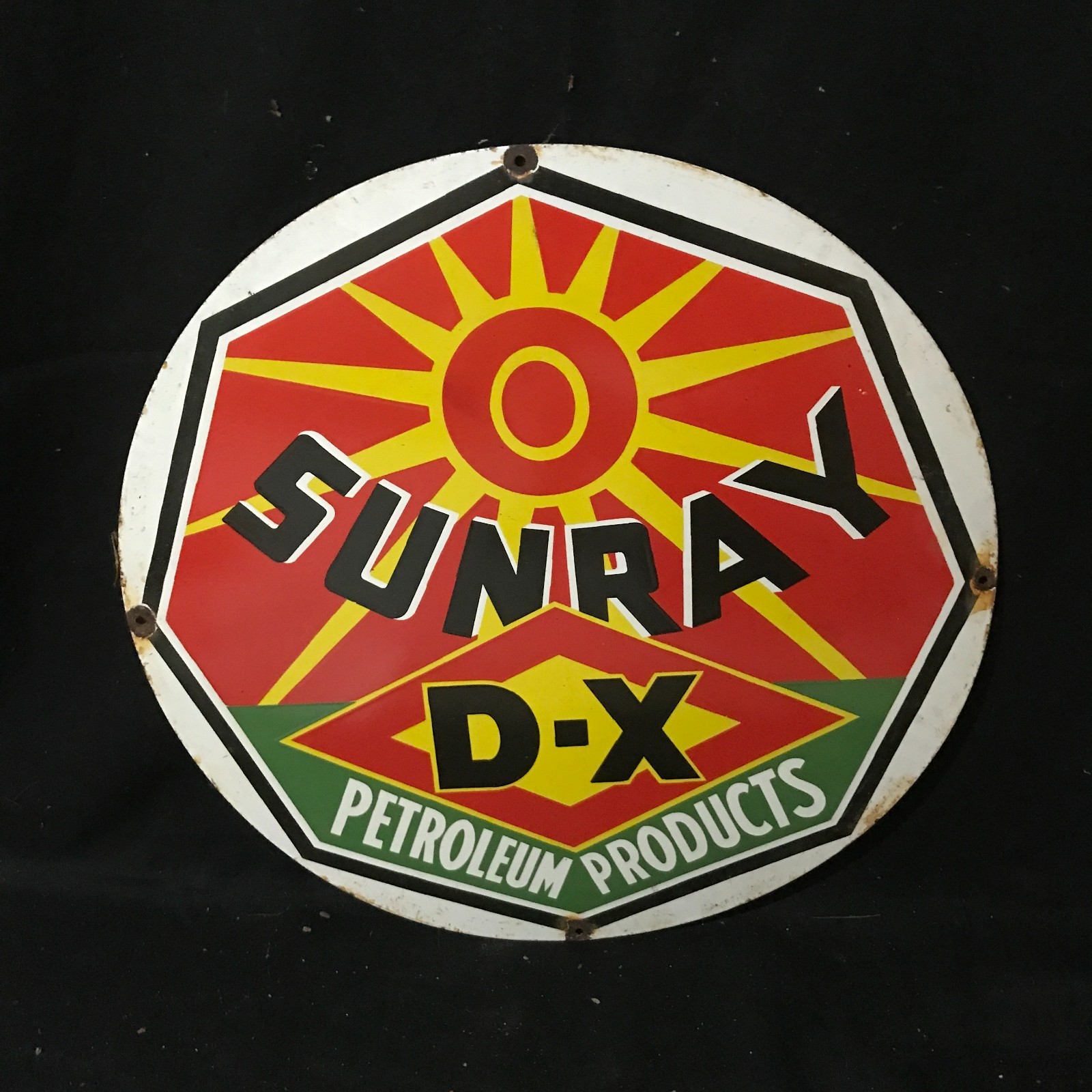 SUNRAY D-X PRODUCTS ADVERTISING PORCELAIN ENAMEL SIGN 30 IN ROUND SS