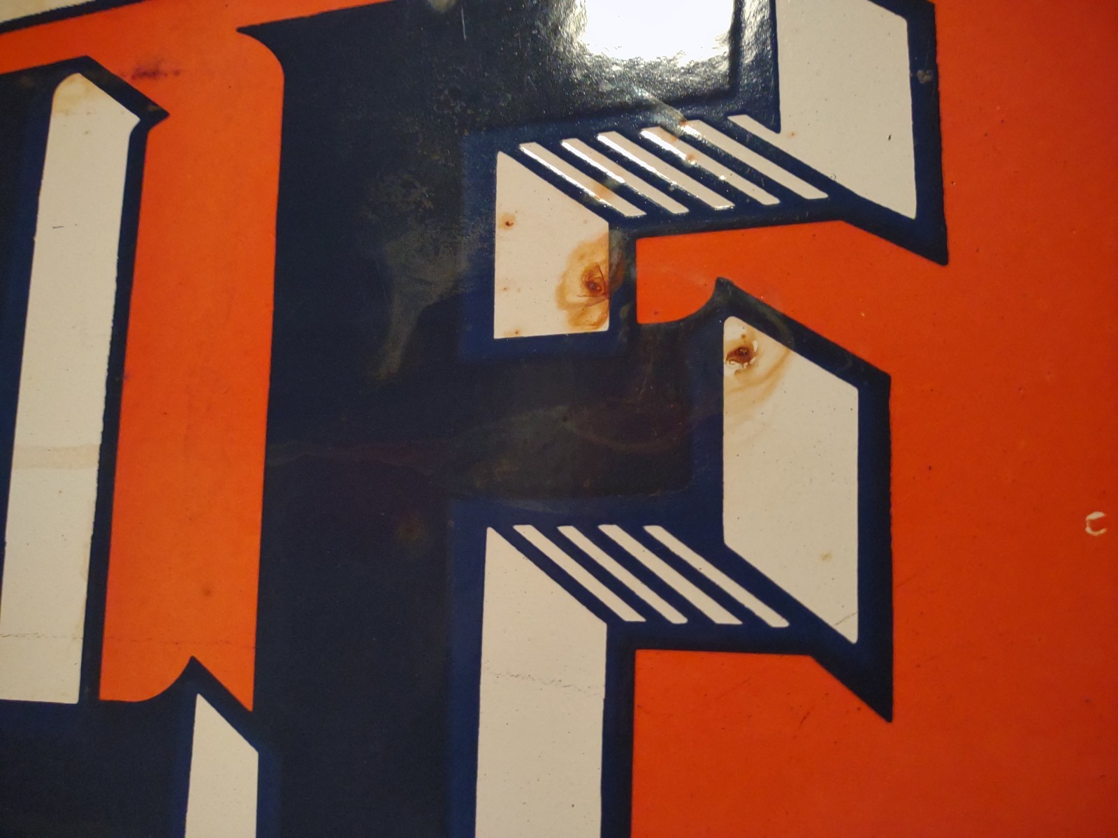 LARGE VINTAGE GULF MOTOR OIL PORCELAIN GAS OIL SERVICE STATION DEALER SIGN 3FT