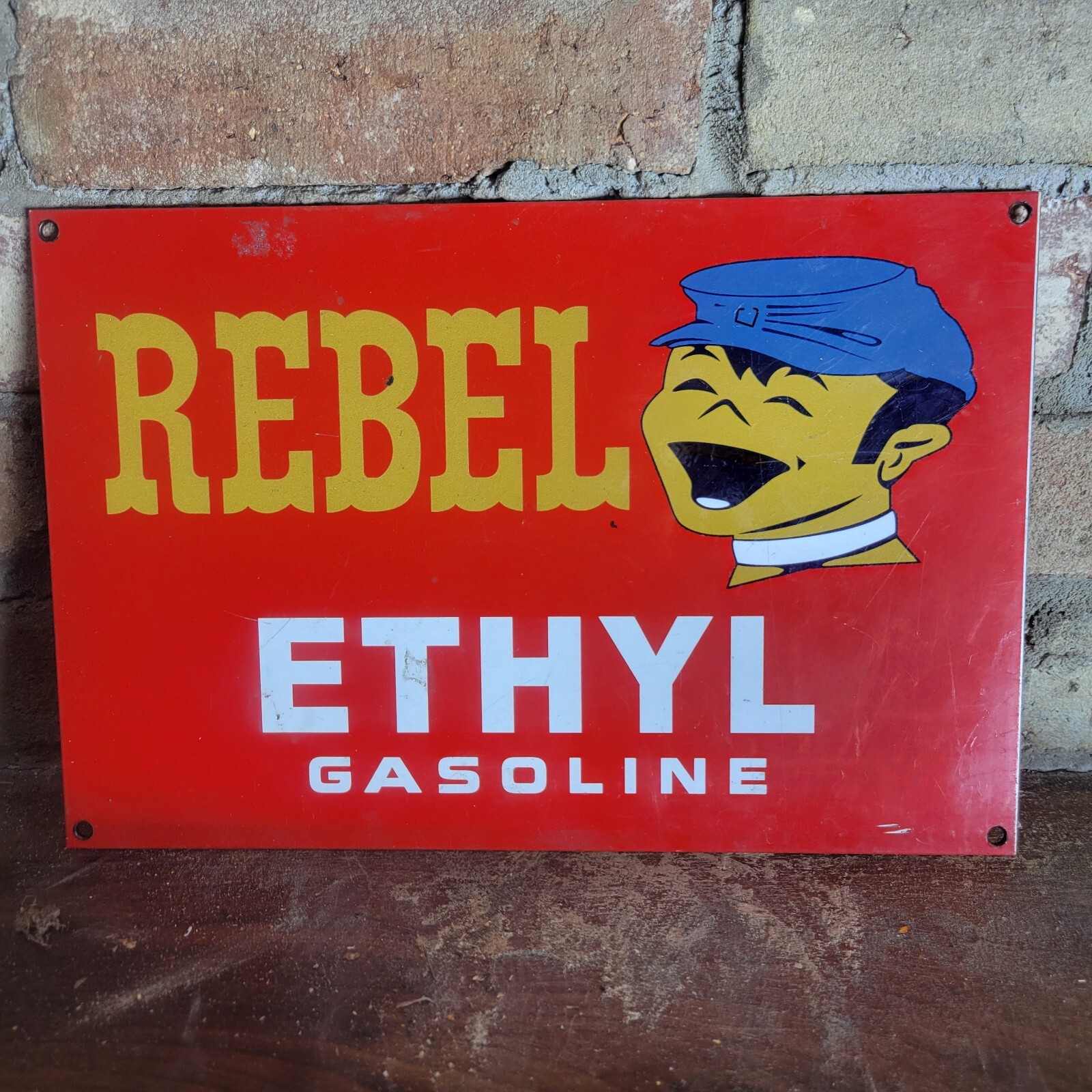 OLD VINTAGE REBEL ETHYL GASOLINE PORCELAIN GAS PUMP METAL SIGN MOTOR OIL 12″X8″