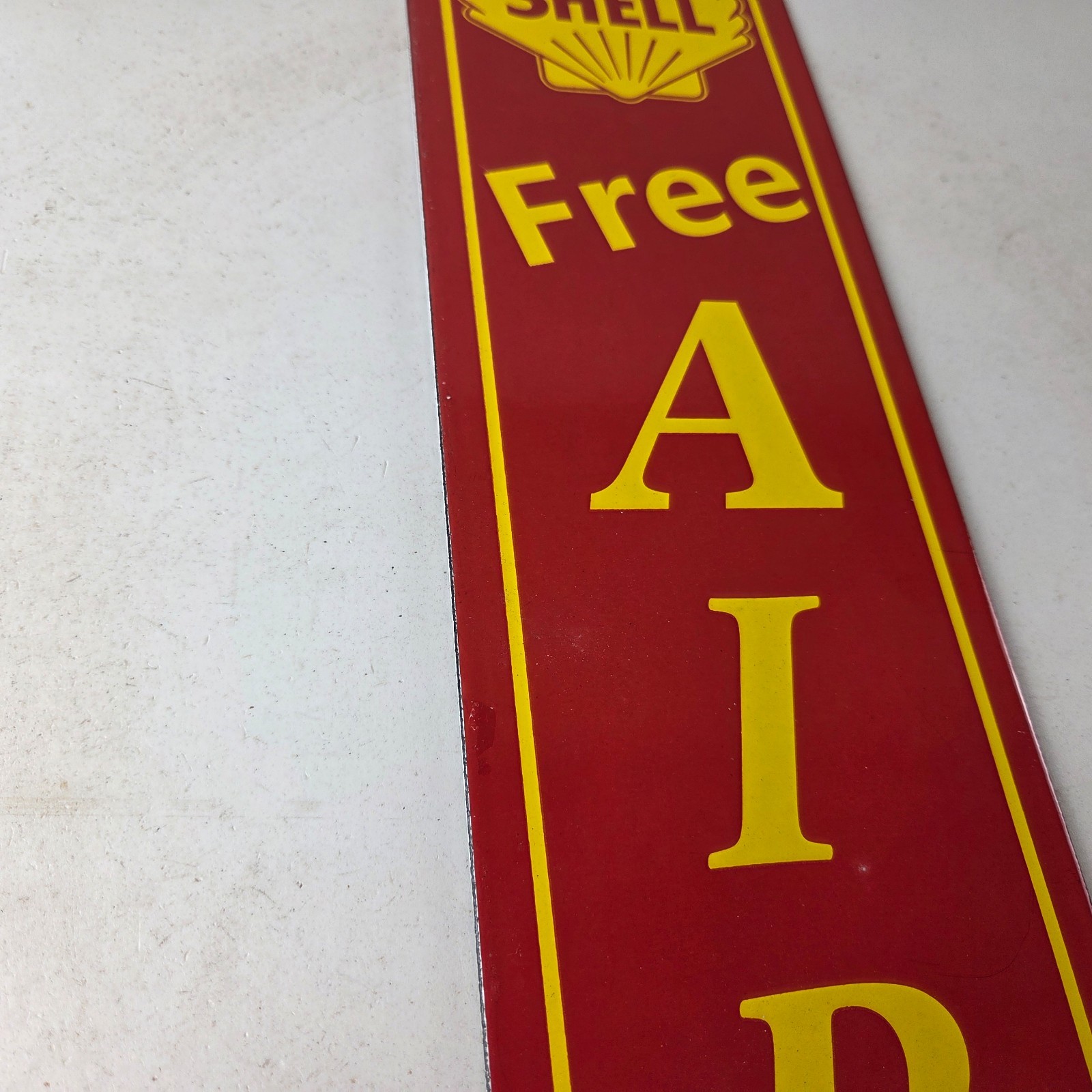 Vintage Shell Gasoline Sign – Free Air Auto Tires Gas Pump Porcelain Sign