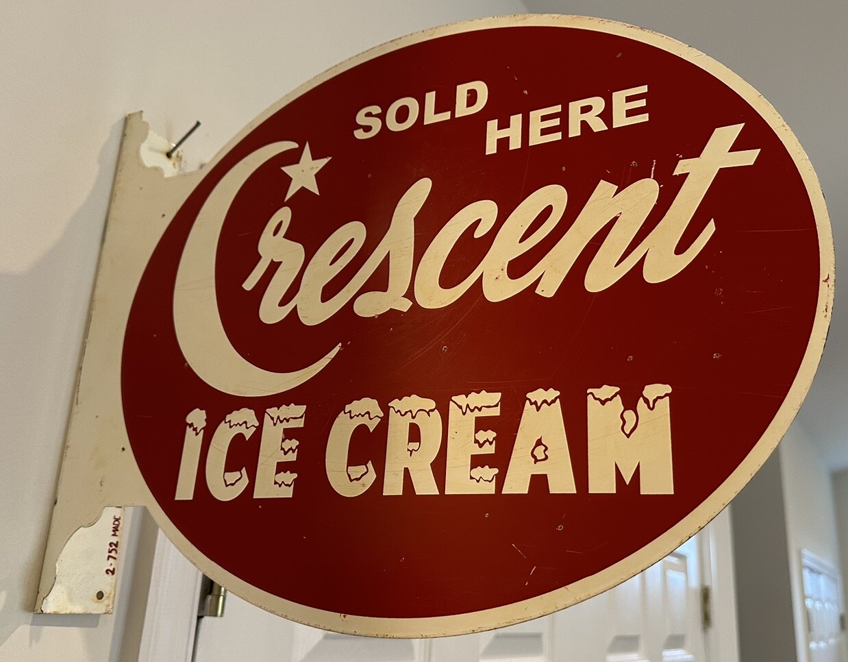 Crescent Ice Cream Dealer 2 SIded Painted Metal Flange Sign (Rare Find)