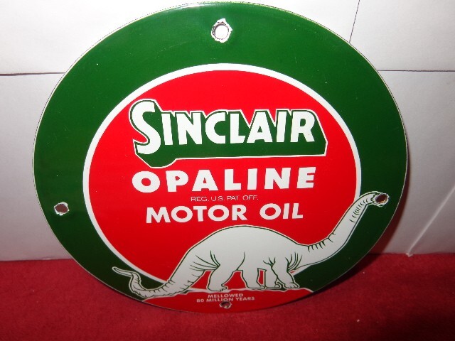 8 3/4 in SINCLAIR DINOSAUR OPALINE MOTOR OIL ADV SIGN HEAVY DIE CUT METAL #S 201