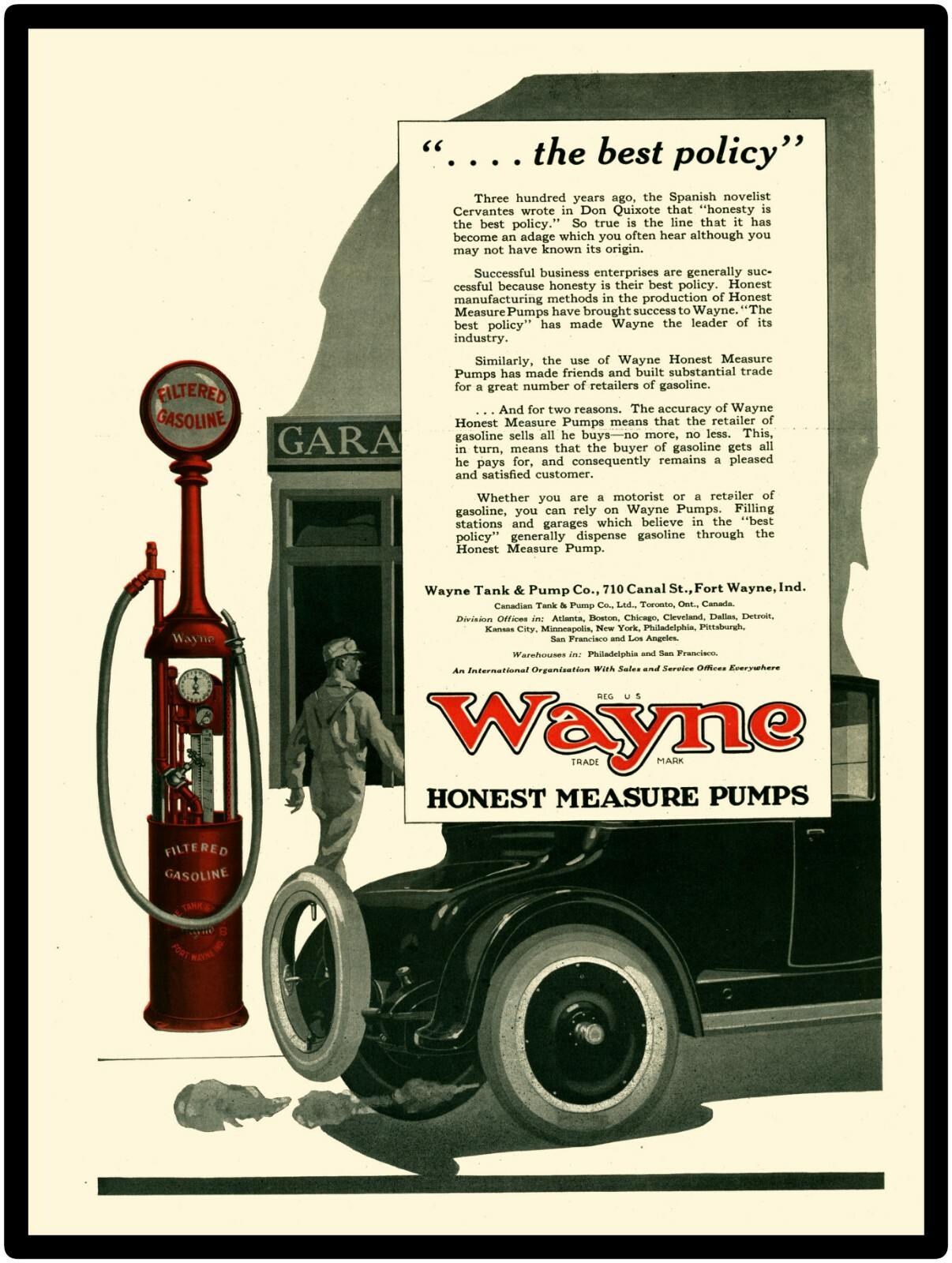 Vintage Look Wayne Tank & Pump Co. New Metal Sign: Gravity Feed Gas Pump Sign