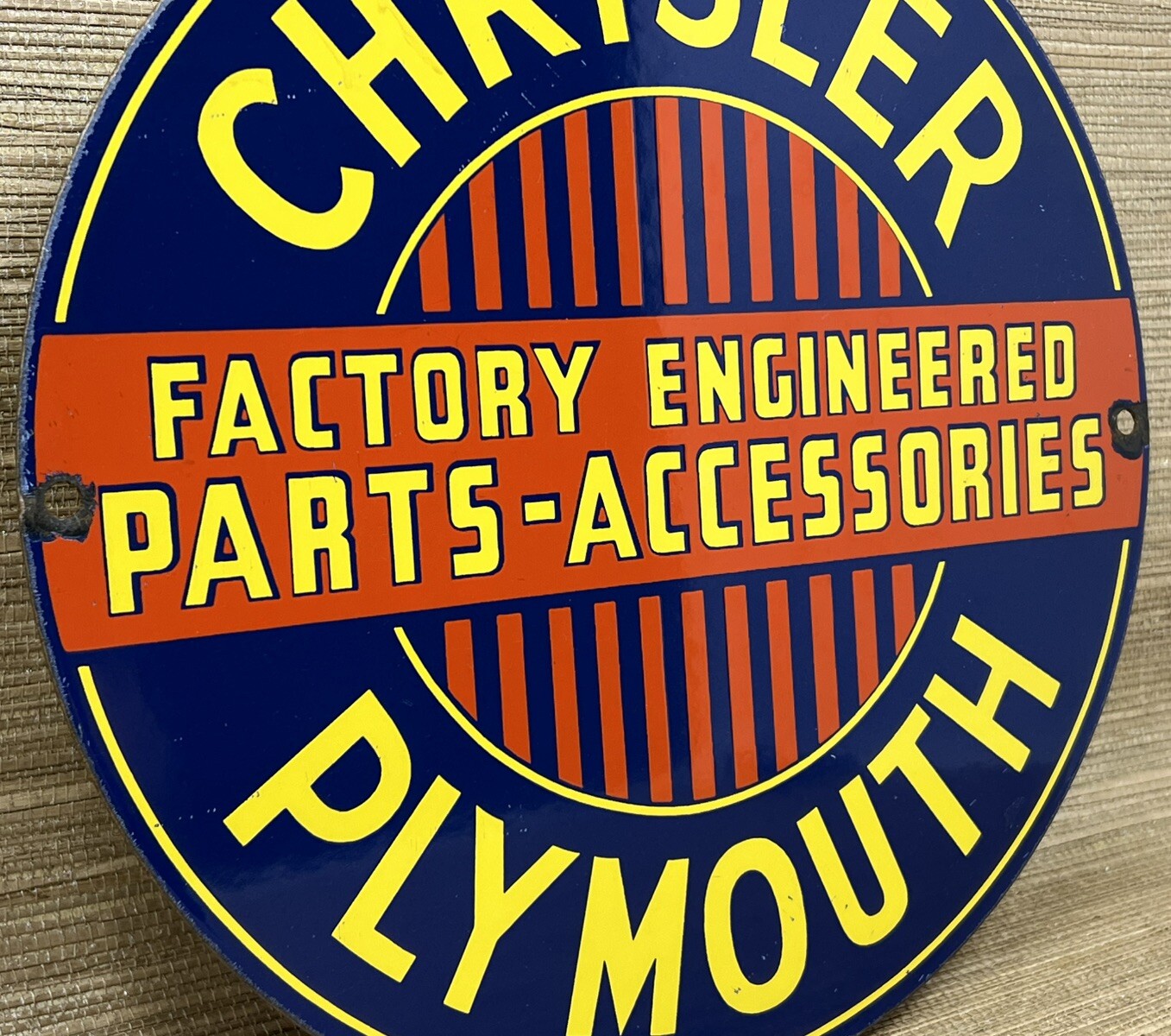 VINTAGE CHRYSLER PORCELAIN SIGN GENERAL MOTORS DEALERSHIP GAS OIL PLYMOUTH MOPAR