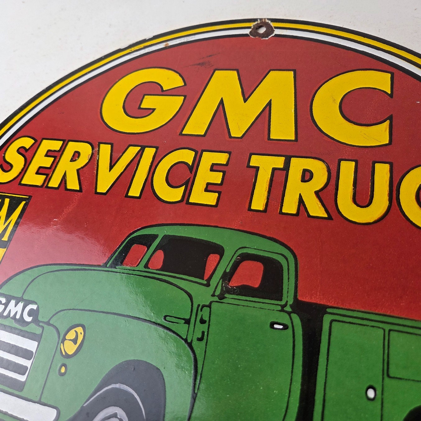 Vintage General Motors Sign – GMC Automobiles Trucks Gas Pump Ad Porcelain Sign