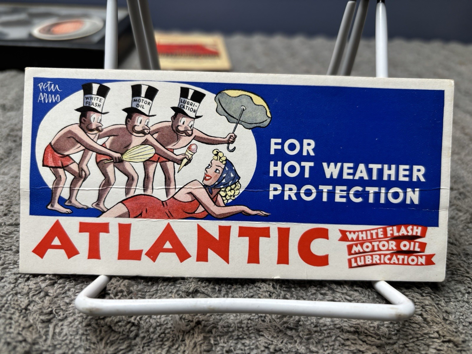 Vintage Original Atlantic Oil Gas Pump Service Station Graphic Ink Blotter Sign