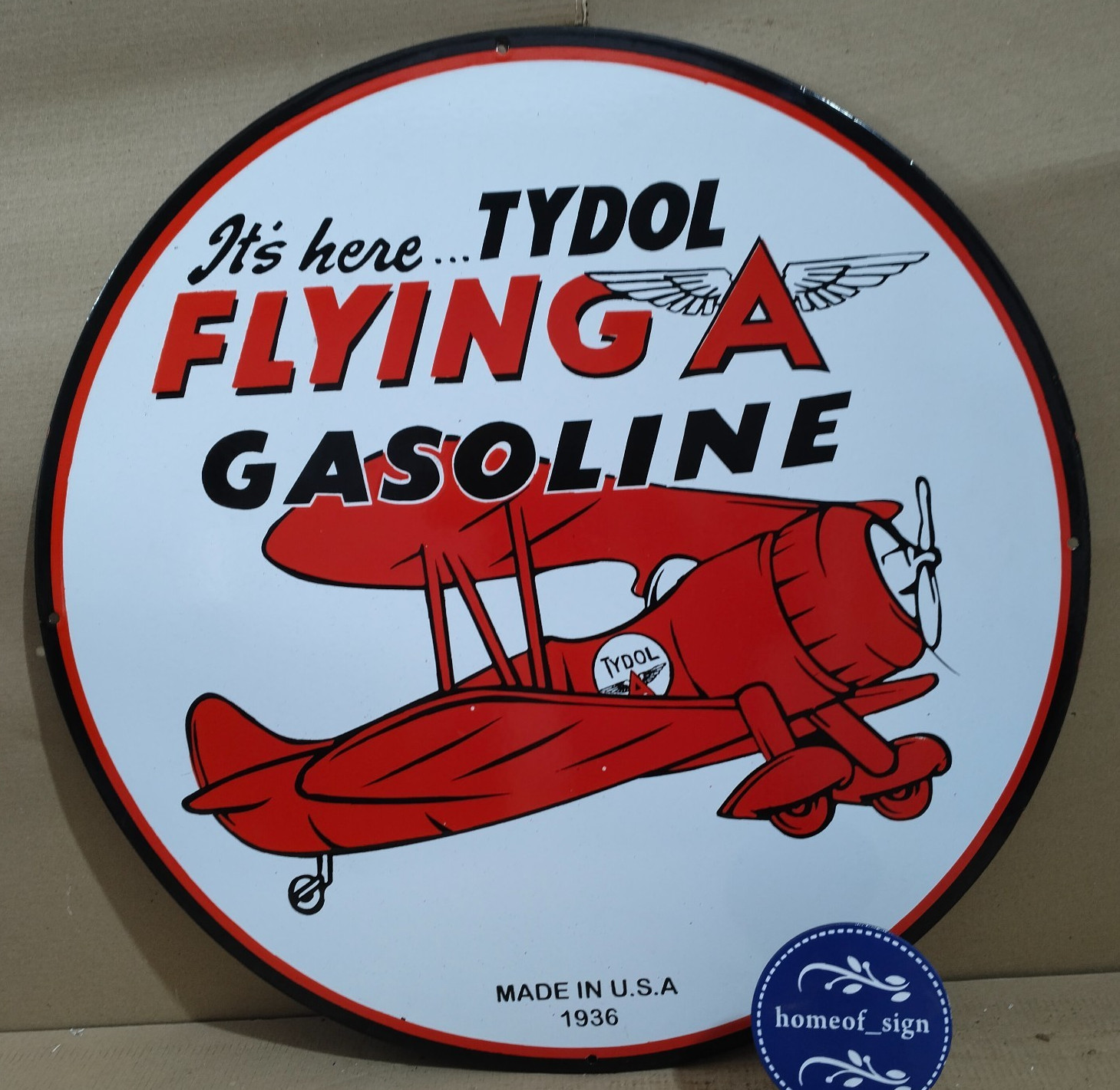 Flying A Gasoline Porcelain Enamel Sign 30 X 30 Inches 1 sides