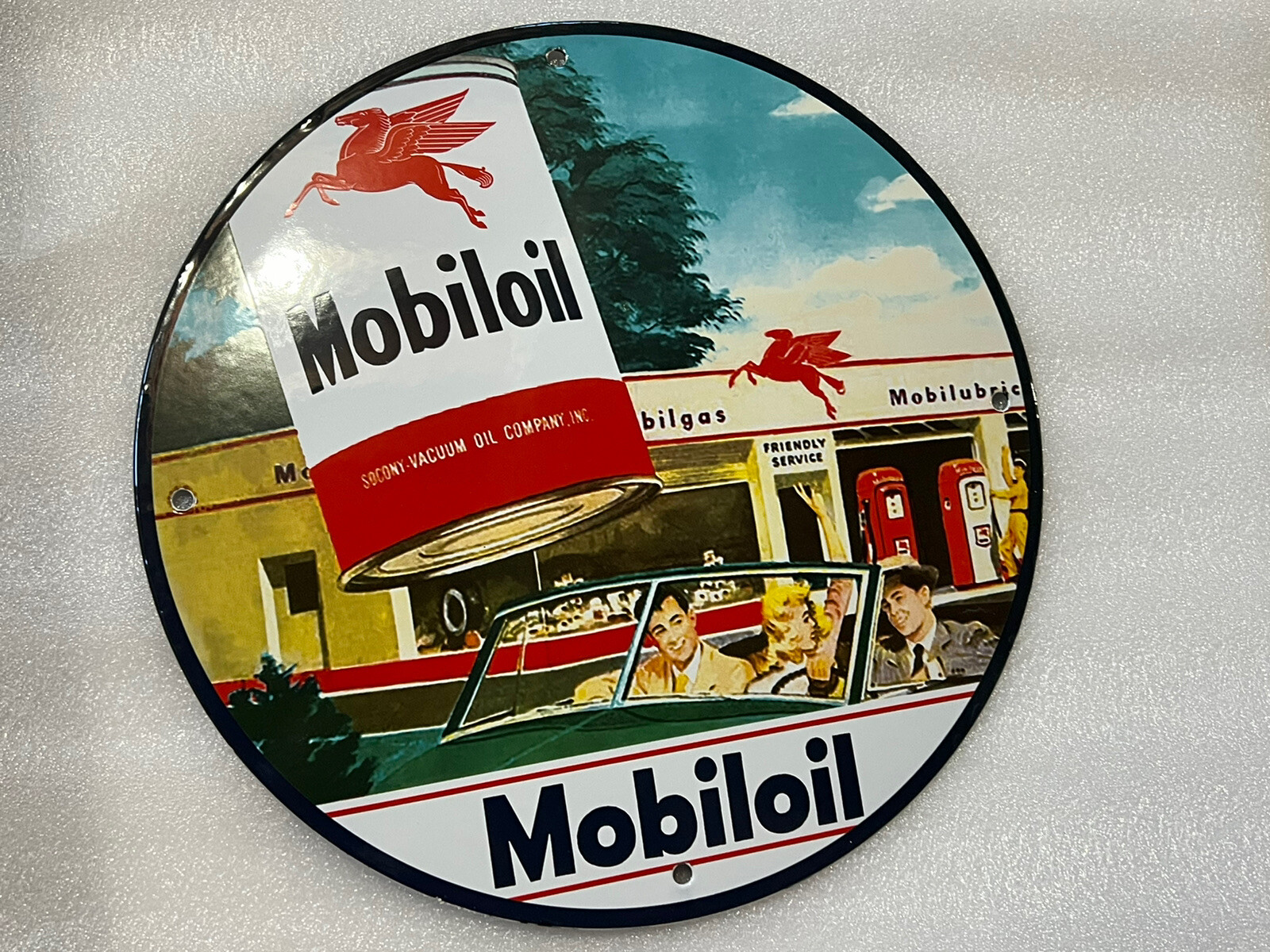 12in Mobil Mobilgas PORCELAIN ENAMEL SIGN Motor OIL GAS PUMP PLATE