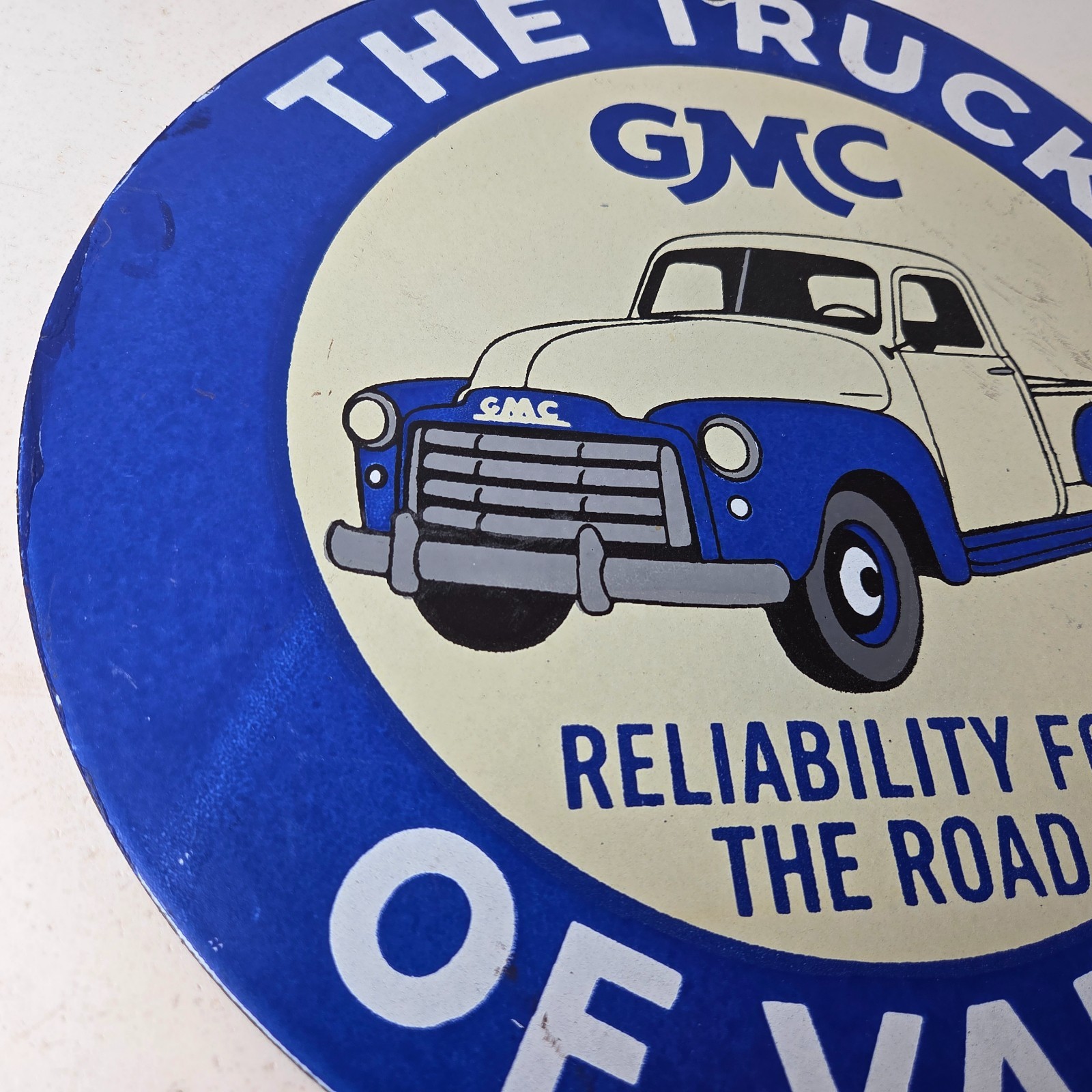 Vintage General Motors Sign – GMC Automobiles Trucks Ad Porcelain Gas Pump Sign
