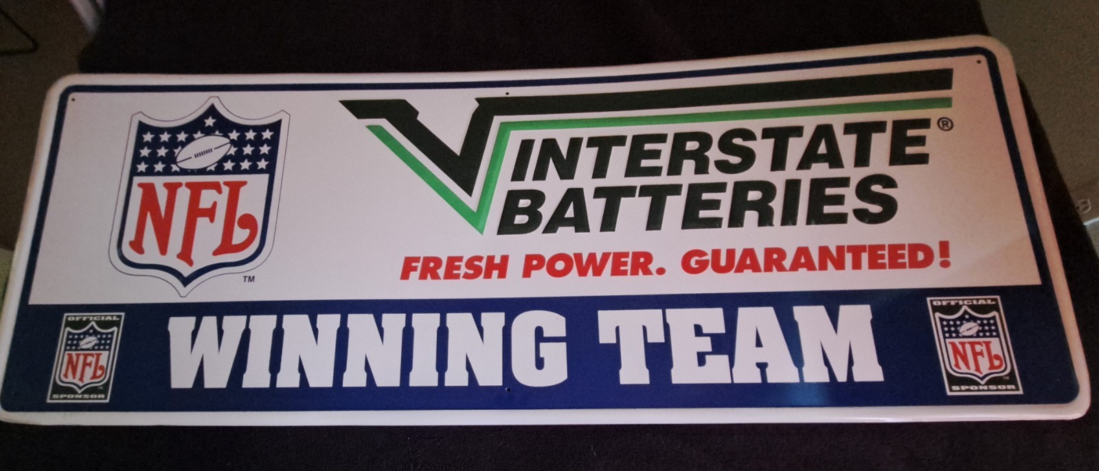 Vintage 48 inch x 18 inch Interstate Batteries NFL Mancave Sign