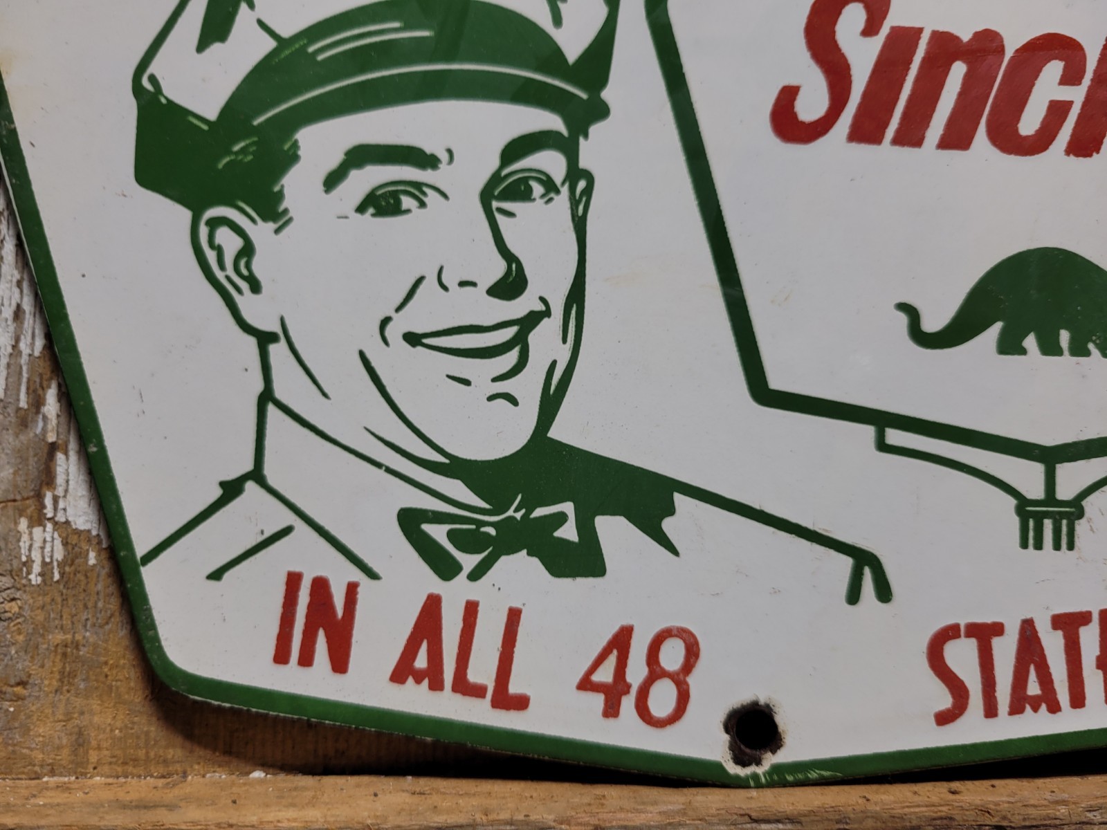 VINTAGE SINCLAIR PORCELAIN SIGN OLD 1957 GASOLINE MOTOR OIL DINO GAS PUMP PLATE