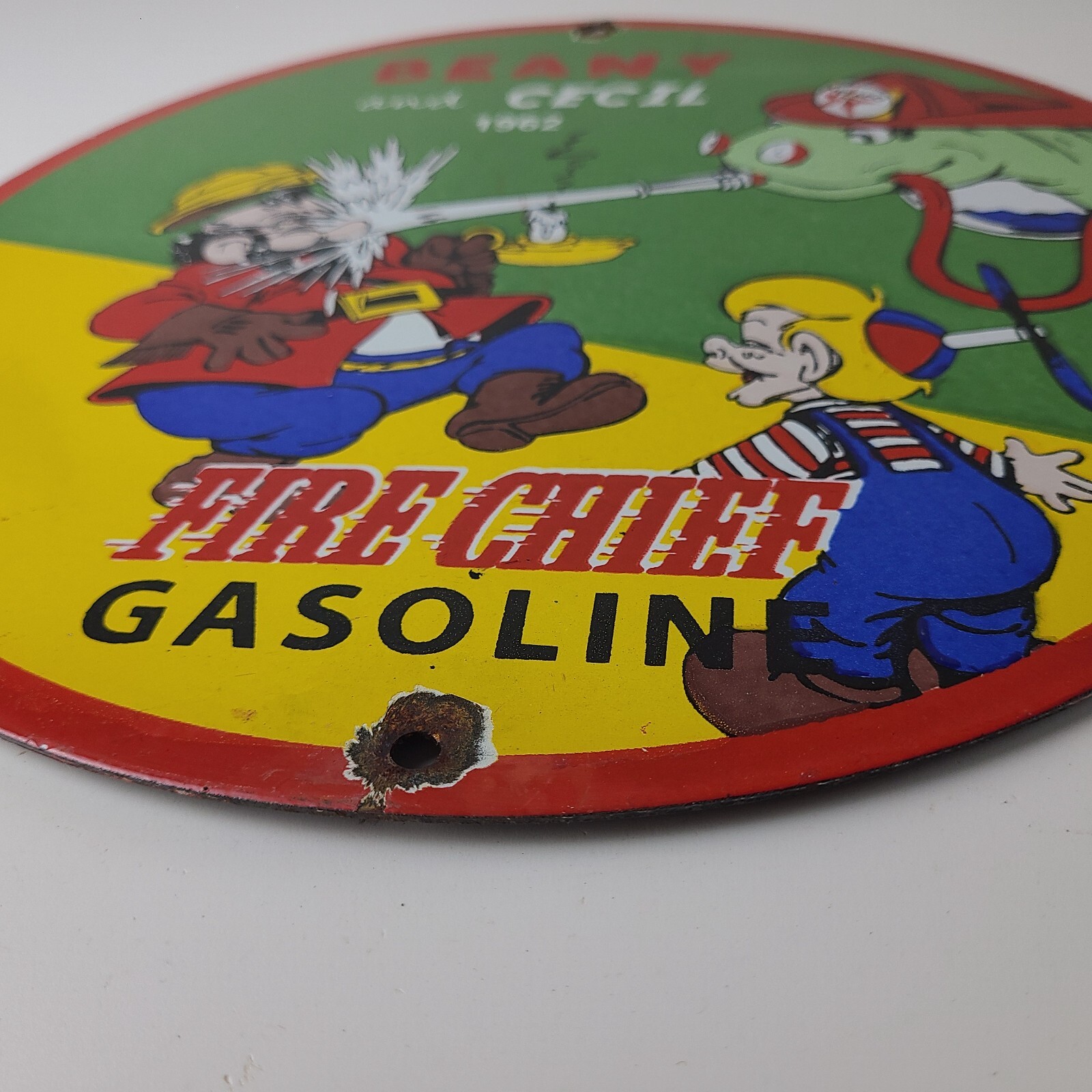 Vintage Texaco Gasoline Porcelain Sign – Firefighter Cecil Gas Pump Plate Sign