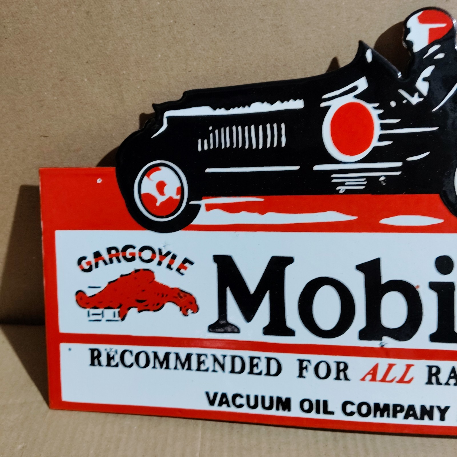 Gargoyle Mobiloil Porcelain Enamel Sign 18 x 10 Inches 2 Sided