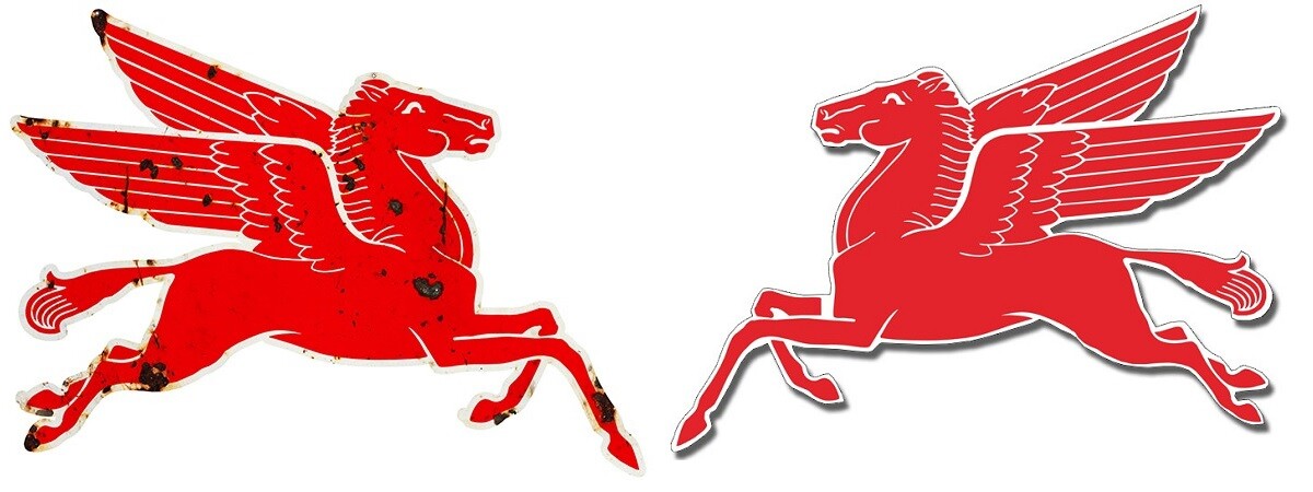 2 Mobil Gas Flying Red Horse Pegasus L & R Metal Heavy Steel Signs Extra Large
