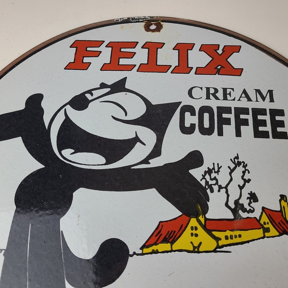 Vintage Felix Coffee Sign – Cream Coffee Advertising Gas Oil Pump Sign