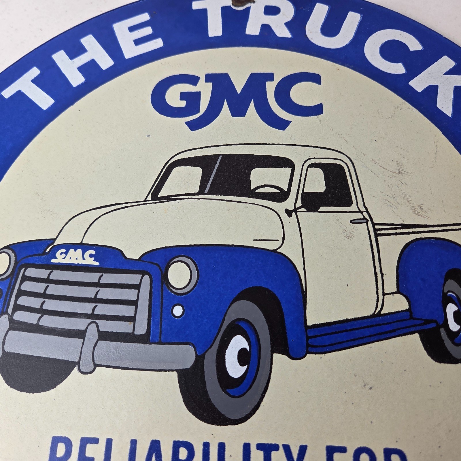 Vintage General Motors Sign – GMC Automobiles Trucks Ad Porcelain Gas Pump Sign