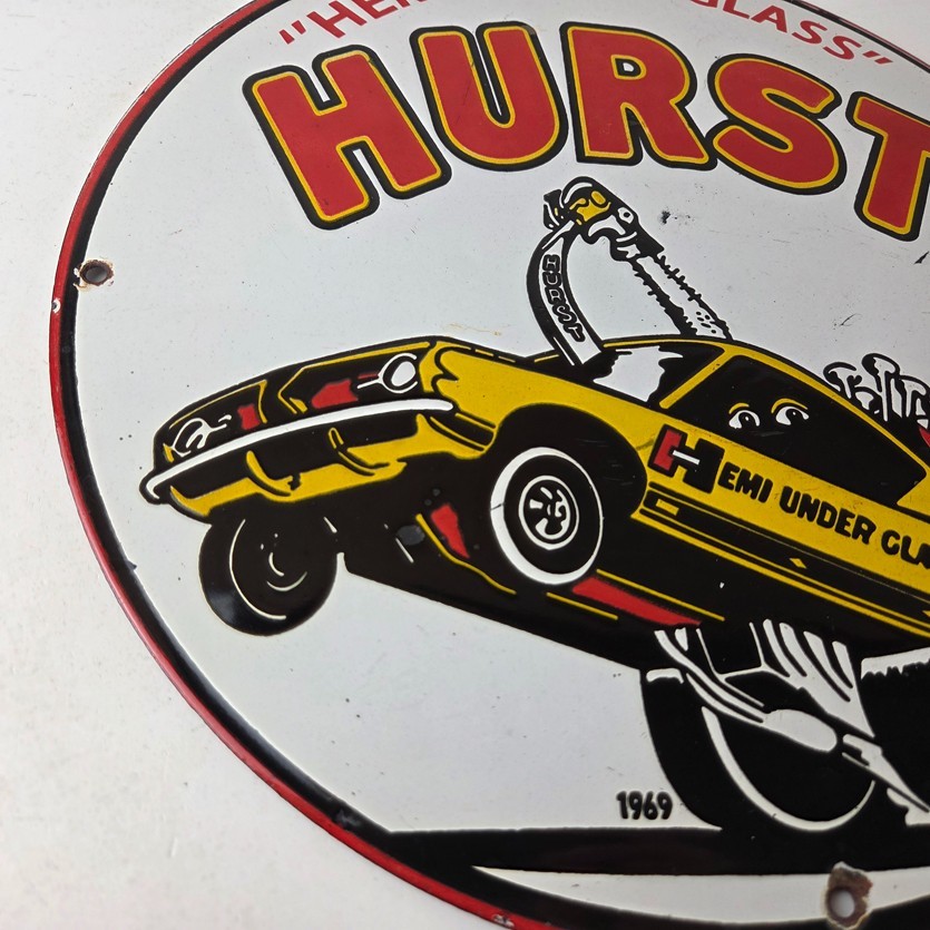 Vintage Plymouth Barracuda Sign – Hurst Hemi Engine Auto Gas Pump Porcelain Sign