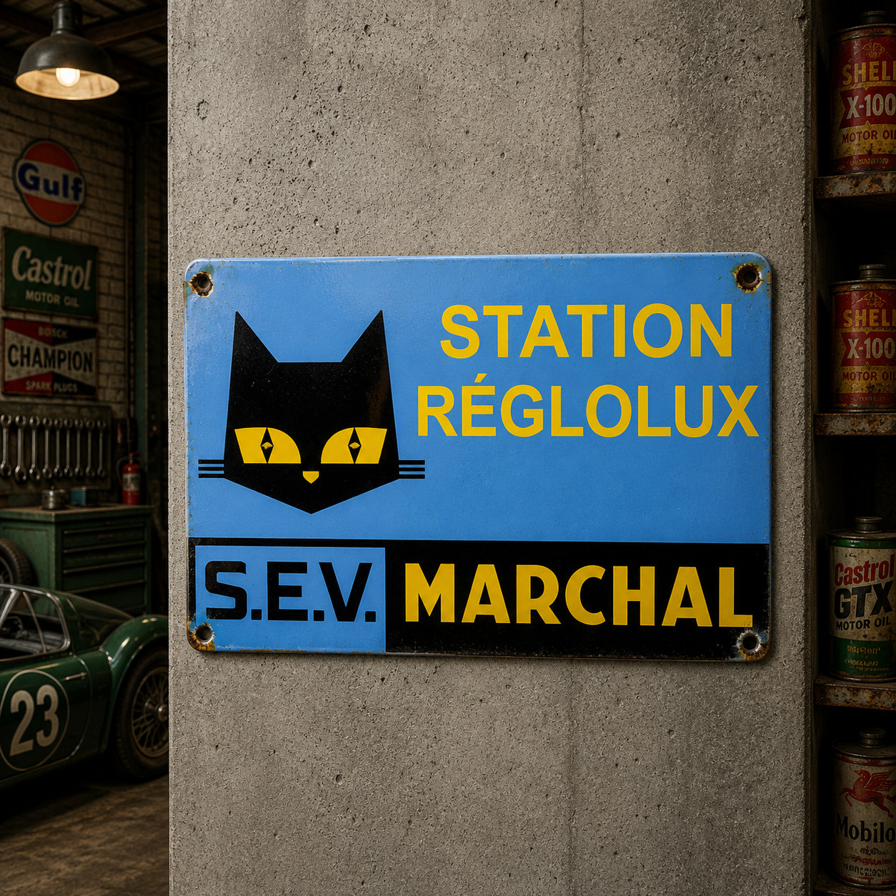 Marchal Station Réglolux Heavy Metal Sign – Garage Decor–60×40 cm (23.6” × 15.7)