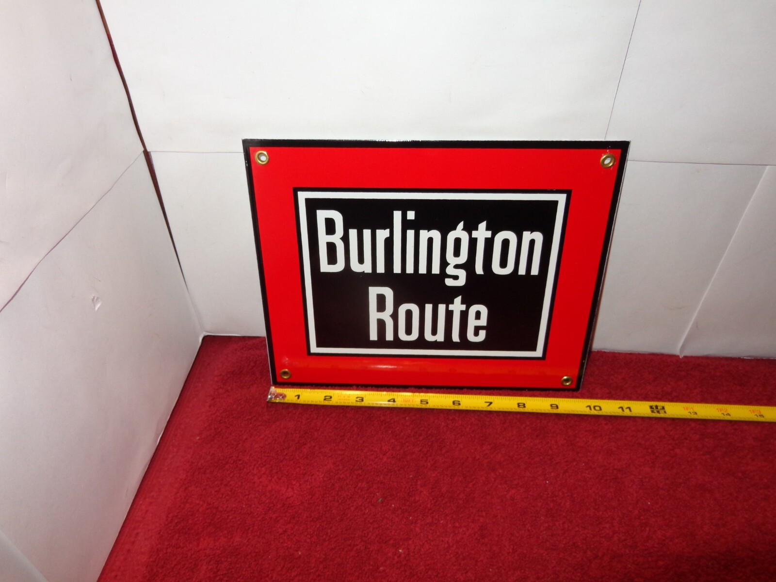 10×8 in BURLINGTON ROUTE RAIL ROAD ADVERTISING SIGN HEAVY DIE CUT METAL -S 336 A