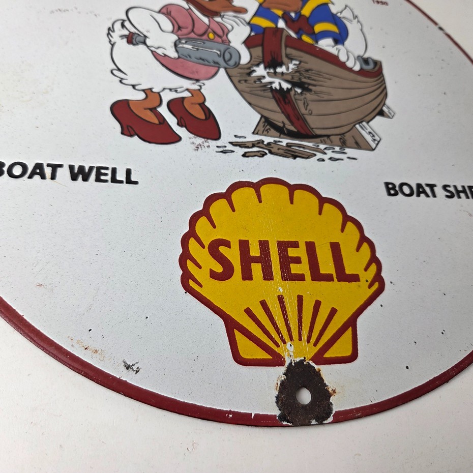 Vintage Boat Shell Gasoline Sign – Walt Disney Old Wooden Boat Gas Oil Pump Sign