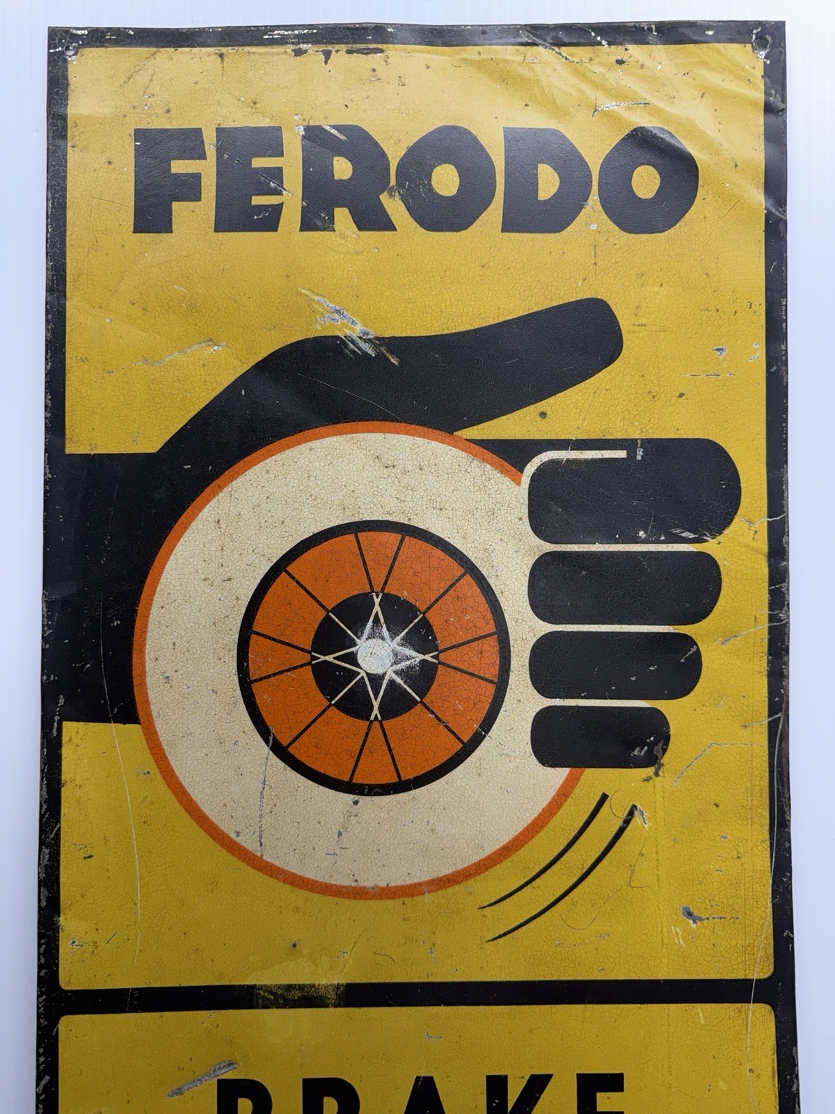 Vintage FERODO BRAKE TESTING SERVICE Painted Tin Sign Tires Auto Original Rare