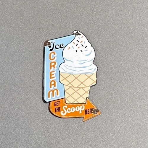 VINTAGE ICE CREAM CONE SHOP PORCELAIN SIGN CAR GAS MOTORCYCLE TRUCK OIL