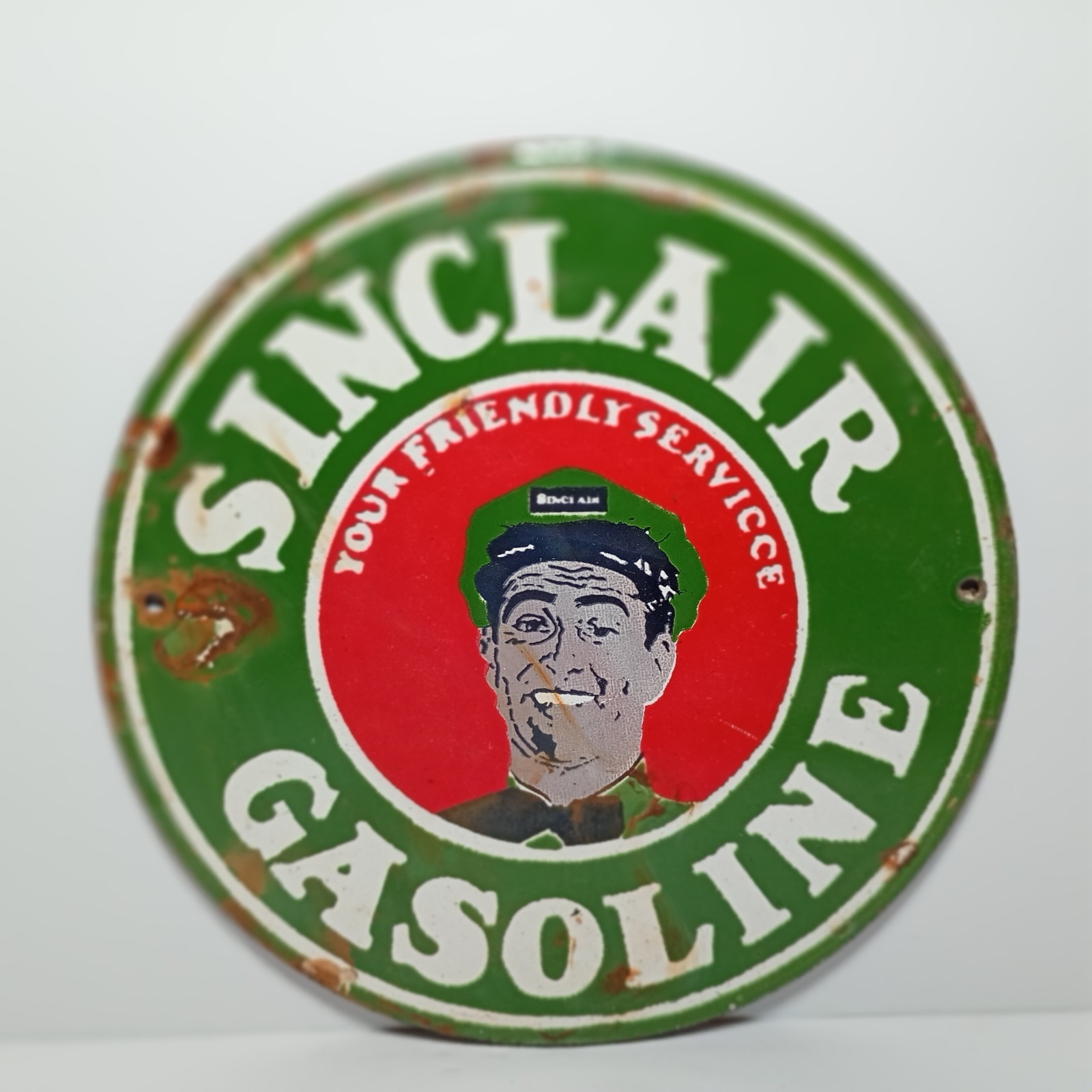 Vintage SINCLAIR GASOLINE SERVICE Porcelain Enamel Sign 6″ Inches