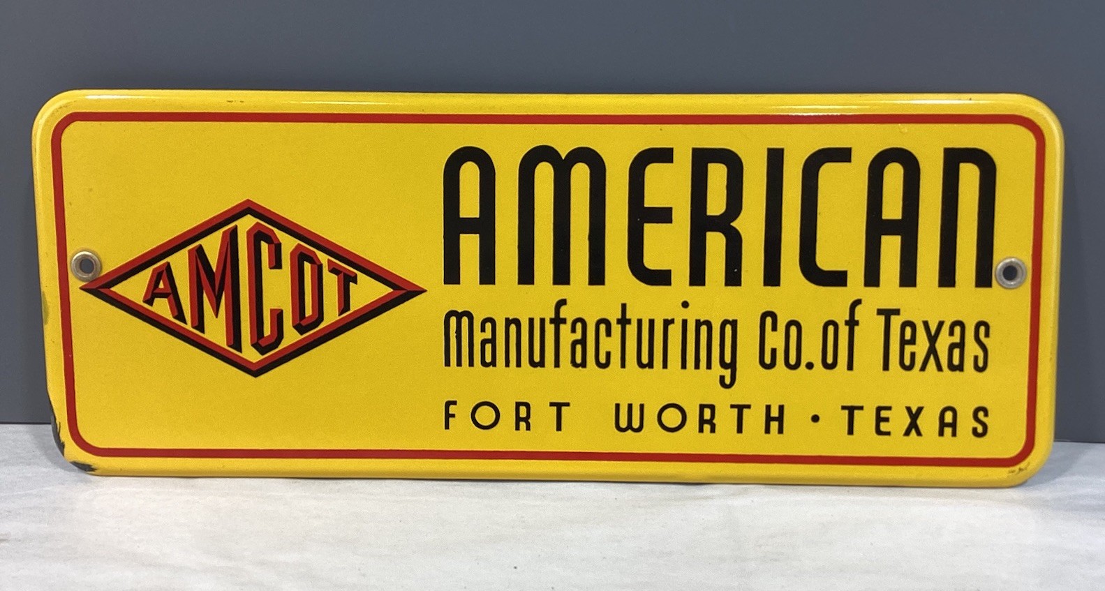 Vintage AMCOT Fort Worth Texas Porcelain Pumpjack Sign Oil Field 17”