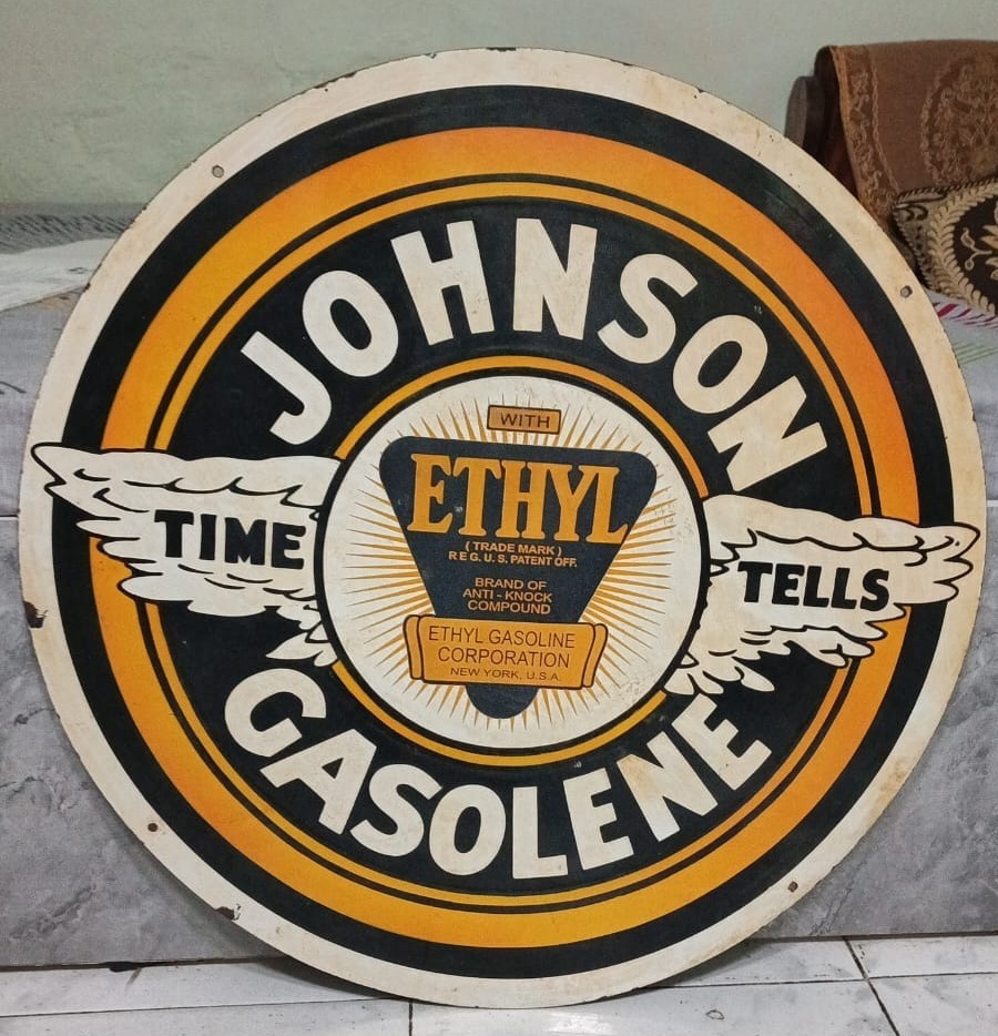 Johnson Gasoline Porcelain Enamel Heavy Metal Sign 30 Inches Single side