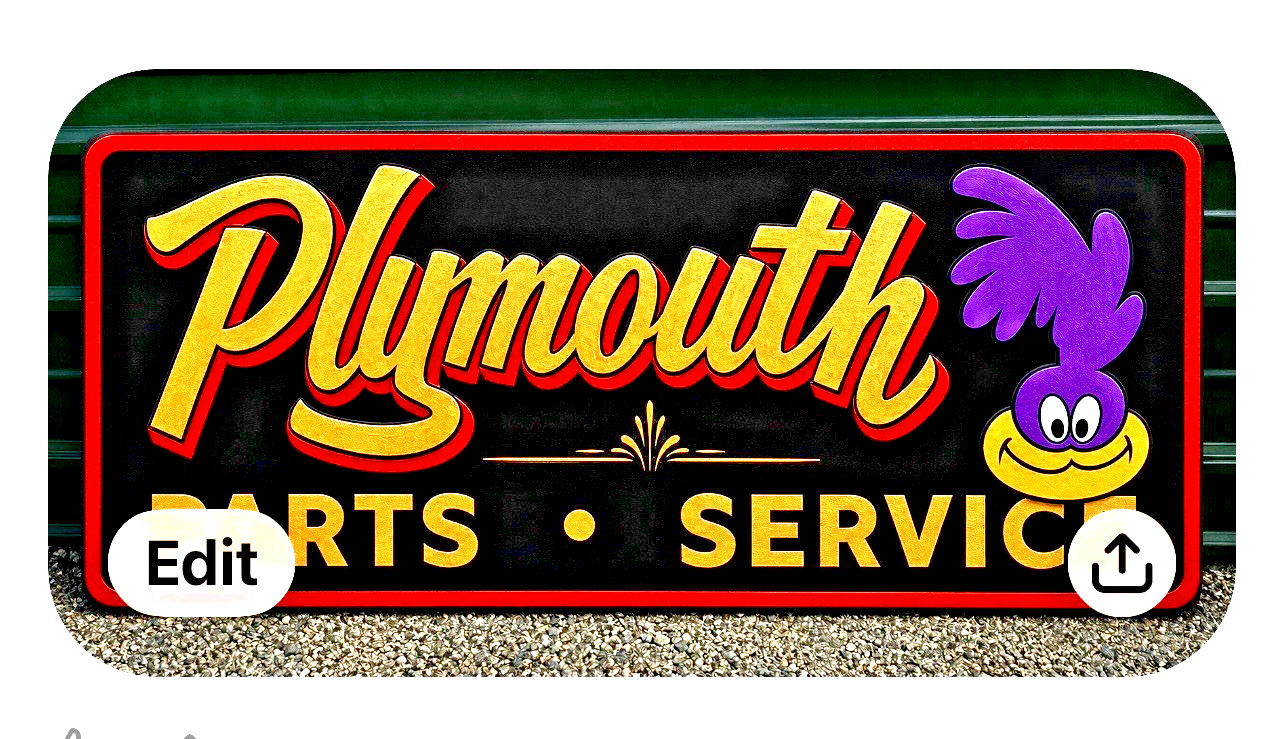 Plymouth Roadrunner Parts Service Black Sign Hand Painted Created ByHotrodsigns