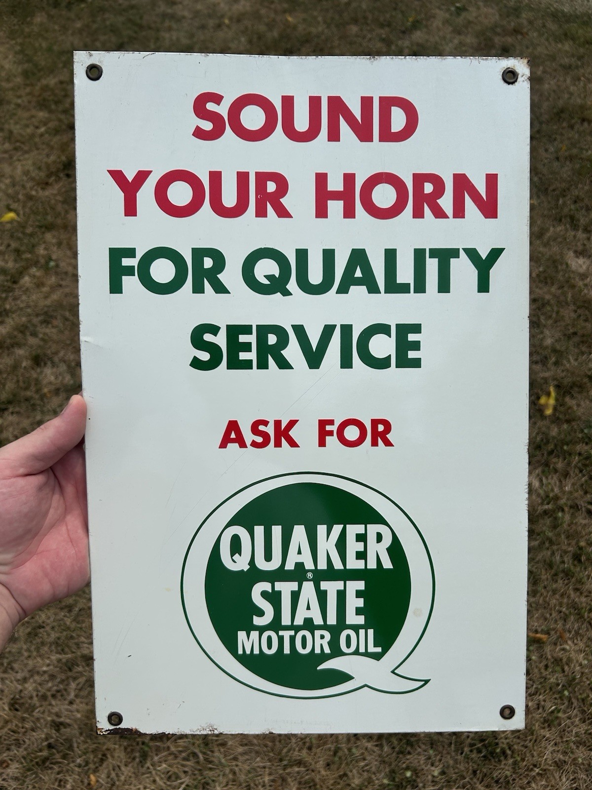 Original Quaker State Sound Horn Painted Metal Sign