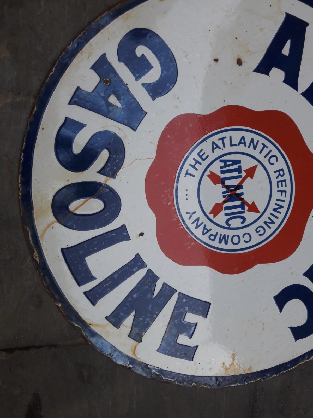 PORCELIAN ATLANTIC GASOLINE ENAMEL SIGN SIZE 30X30 INCHES DOUBLE SIDED