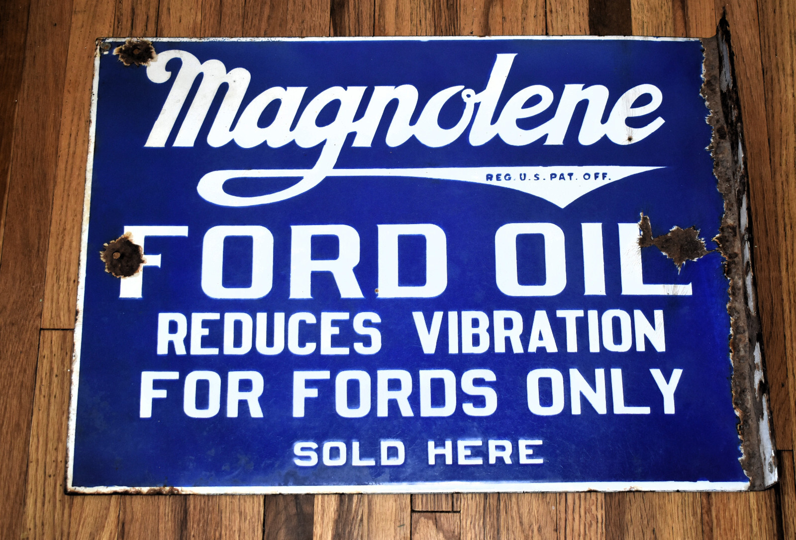 Vintage Magnolene Ford Motor Oil Porcelain Double Sided Flange Advertising Sign