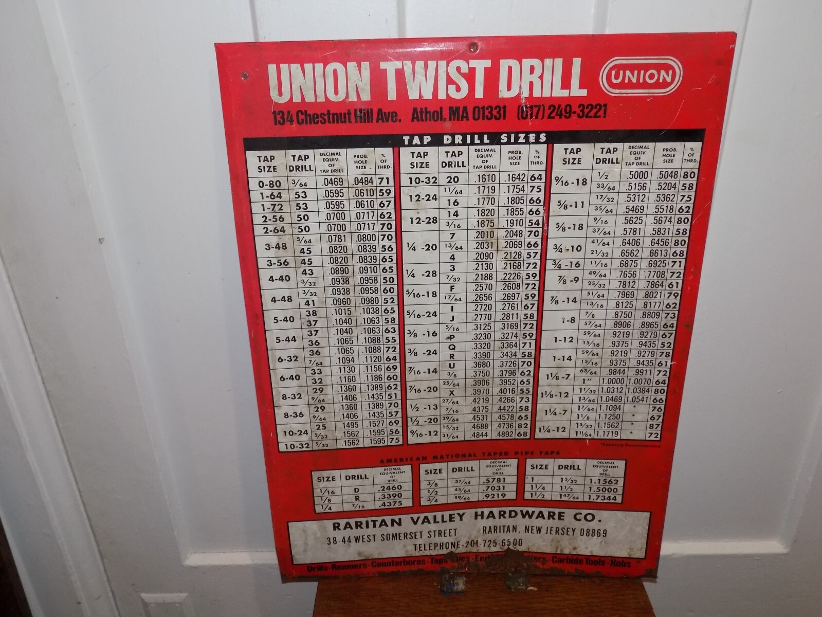 Vintage Union Twist Drill Metal over Cardboard Sign