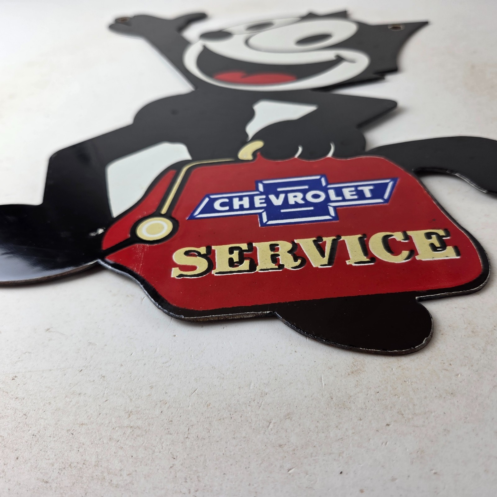 Vintage Chevrolet Porcelain Sign – Service Gas Pump Chevy FELIX Advertising Sign